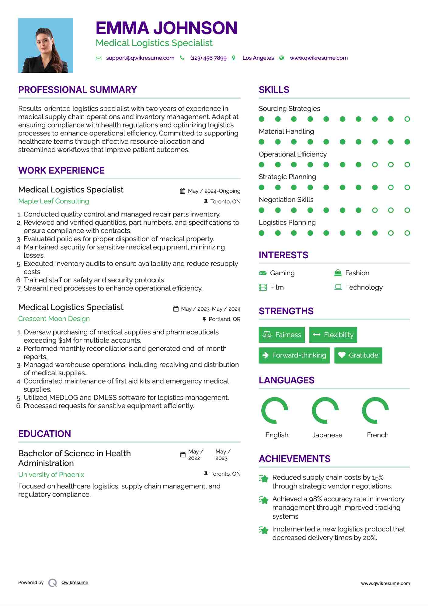 Medical Logistics Specialist Resume Format