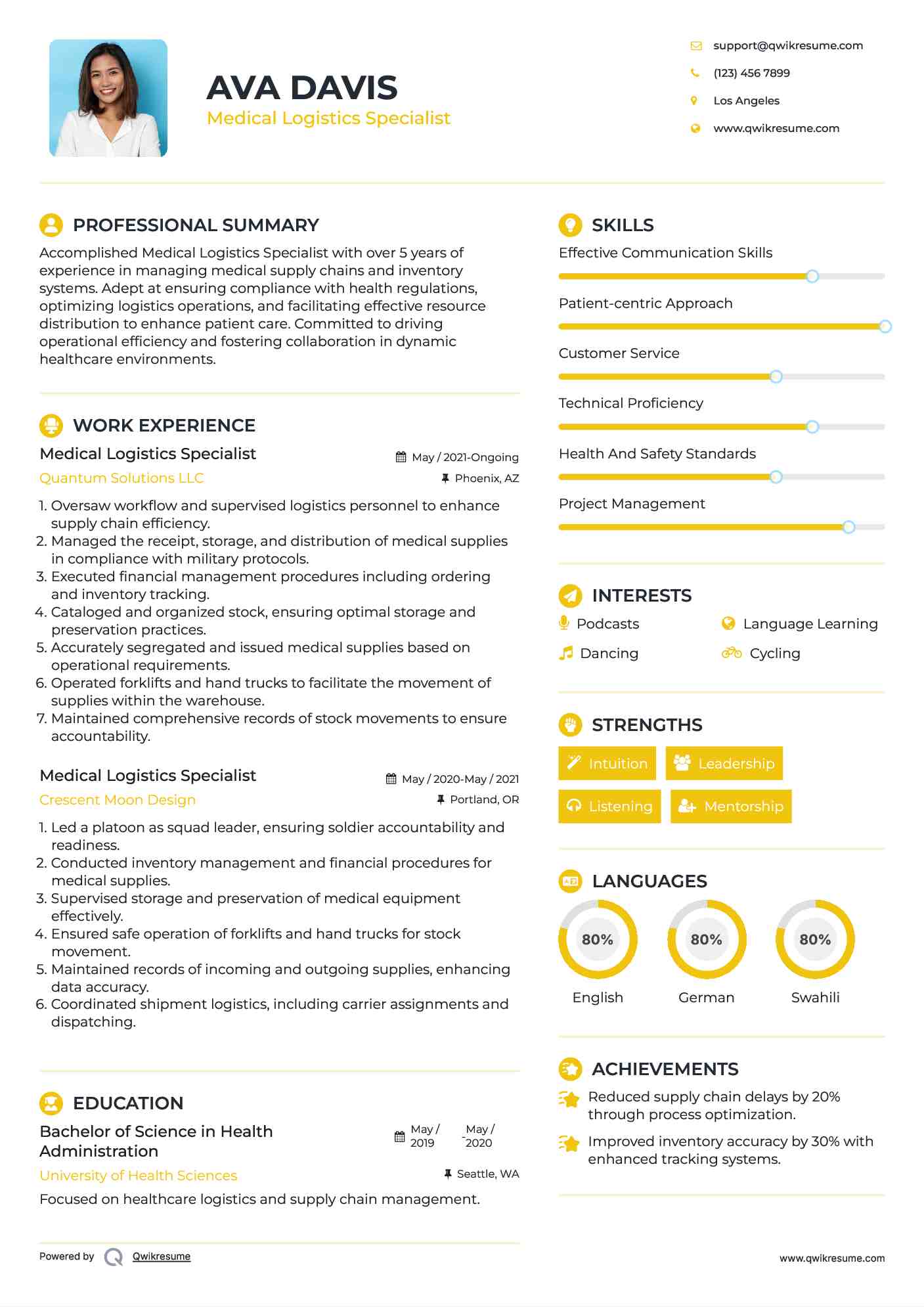 Medical Logistics Specialist Resume Format