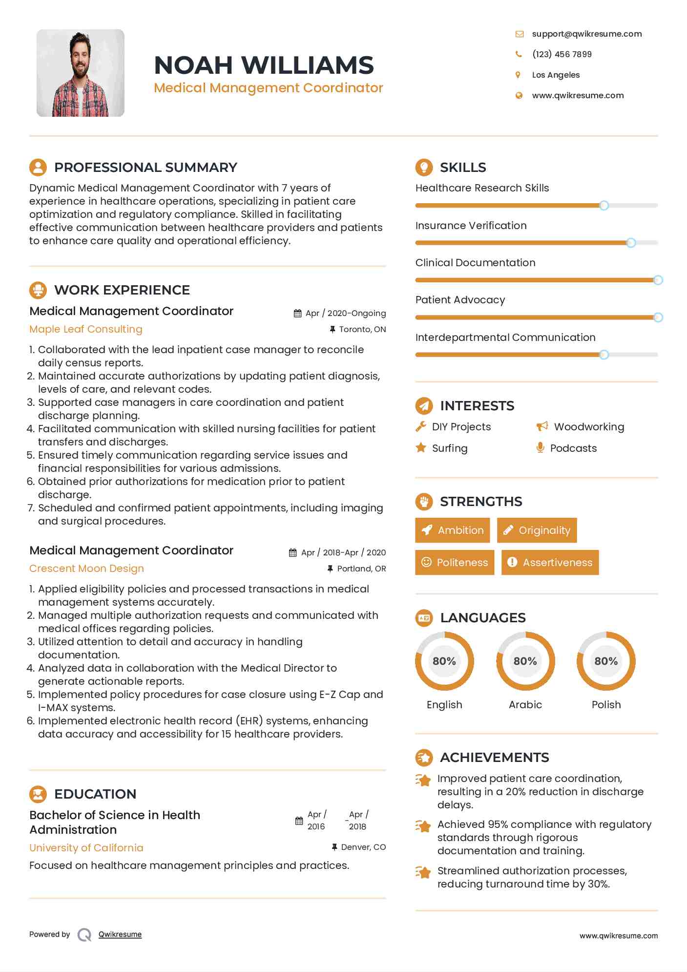 Medical Management Coordinator Resume Sample