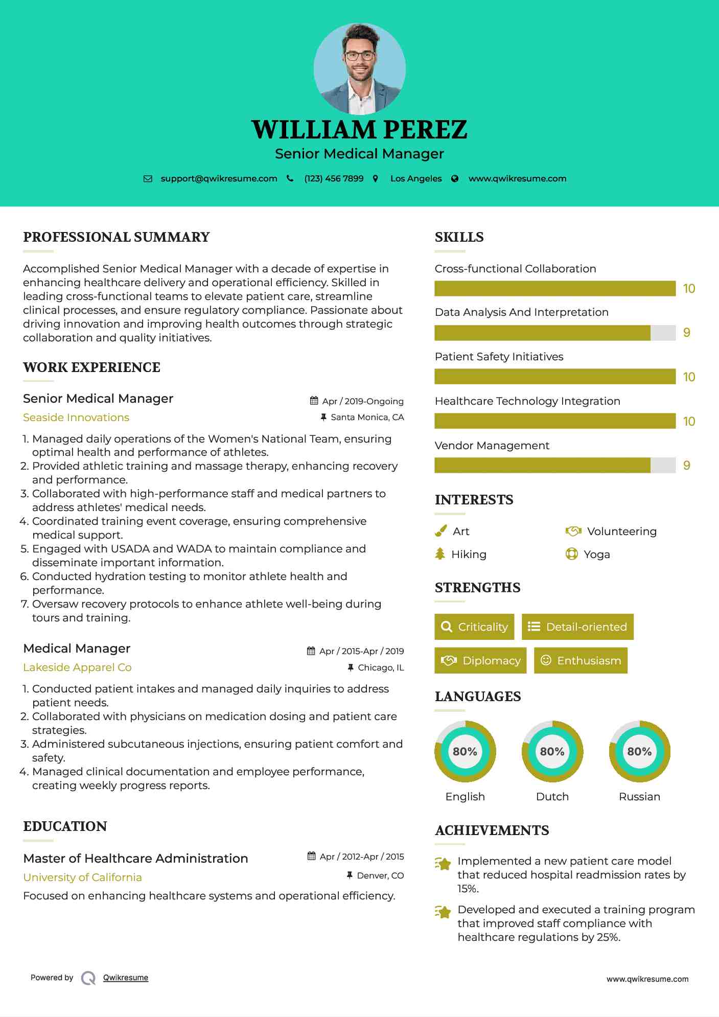 Senior Medical Manager Resume Sample