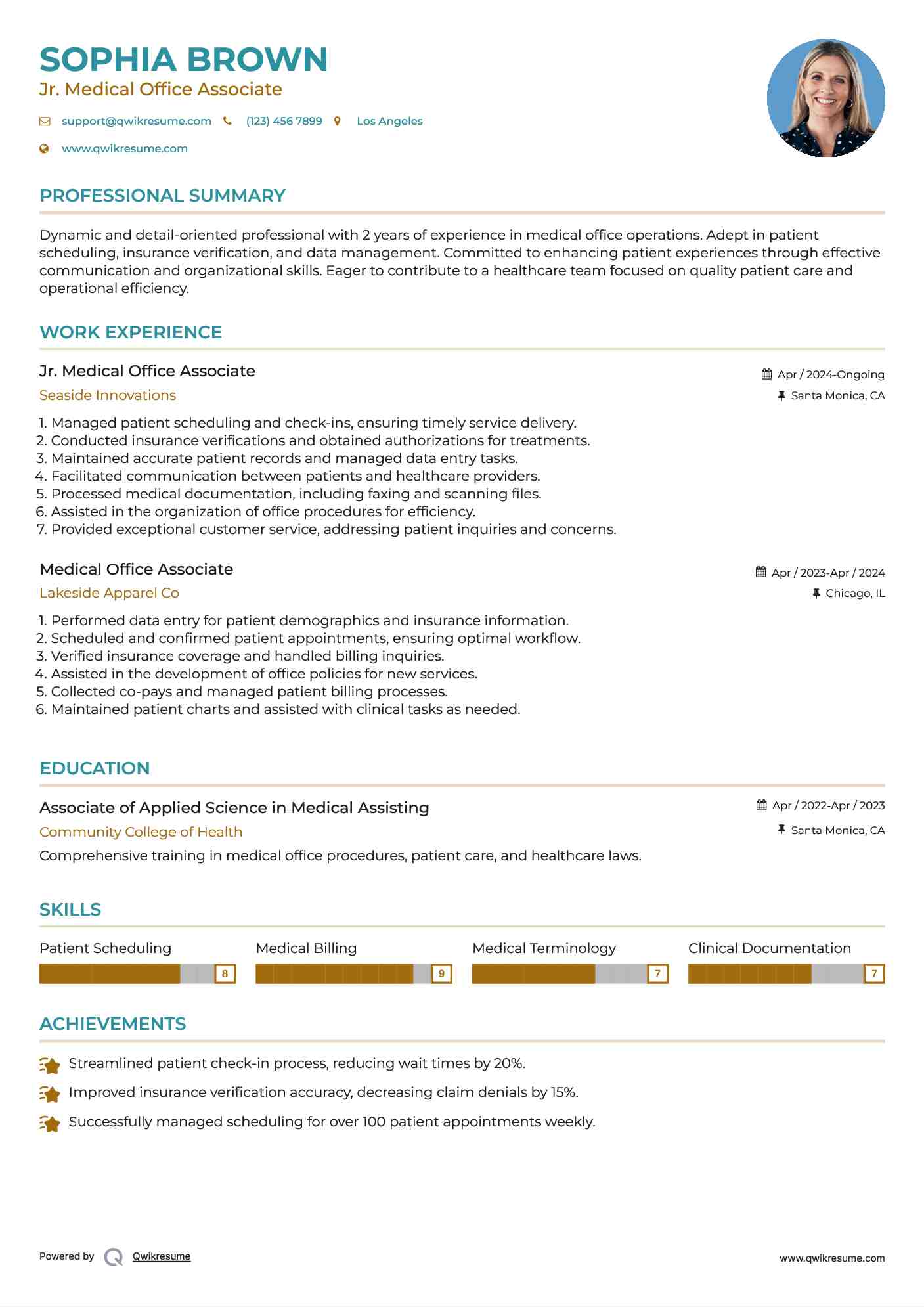 Jr. Medical Office Associate Resume Example
