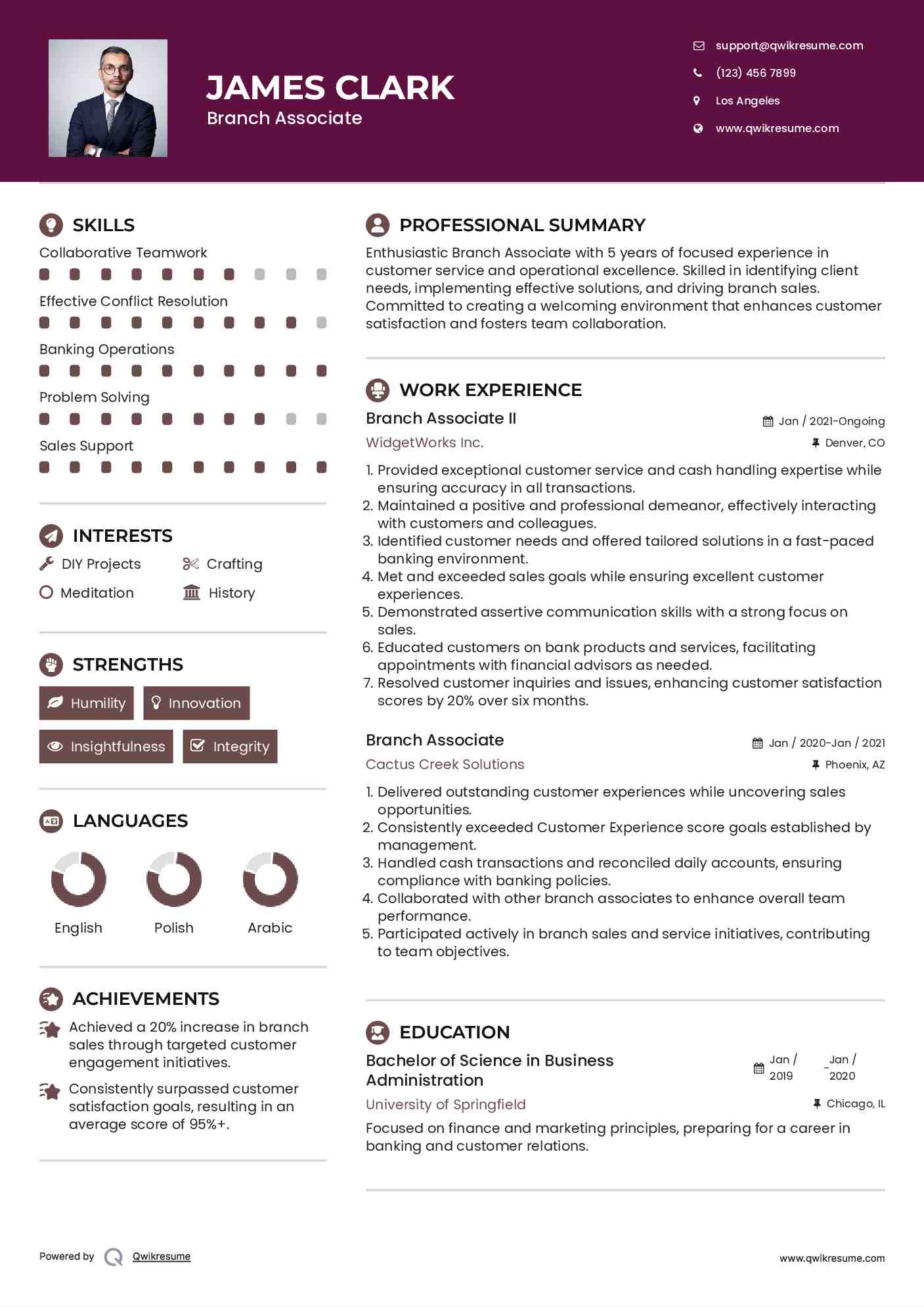 Branch Associate II Resume Model