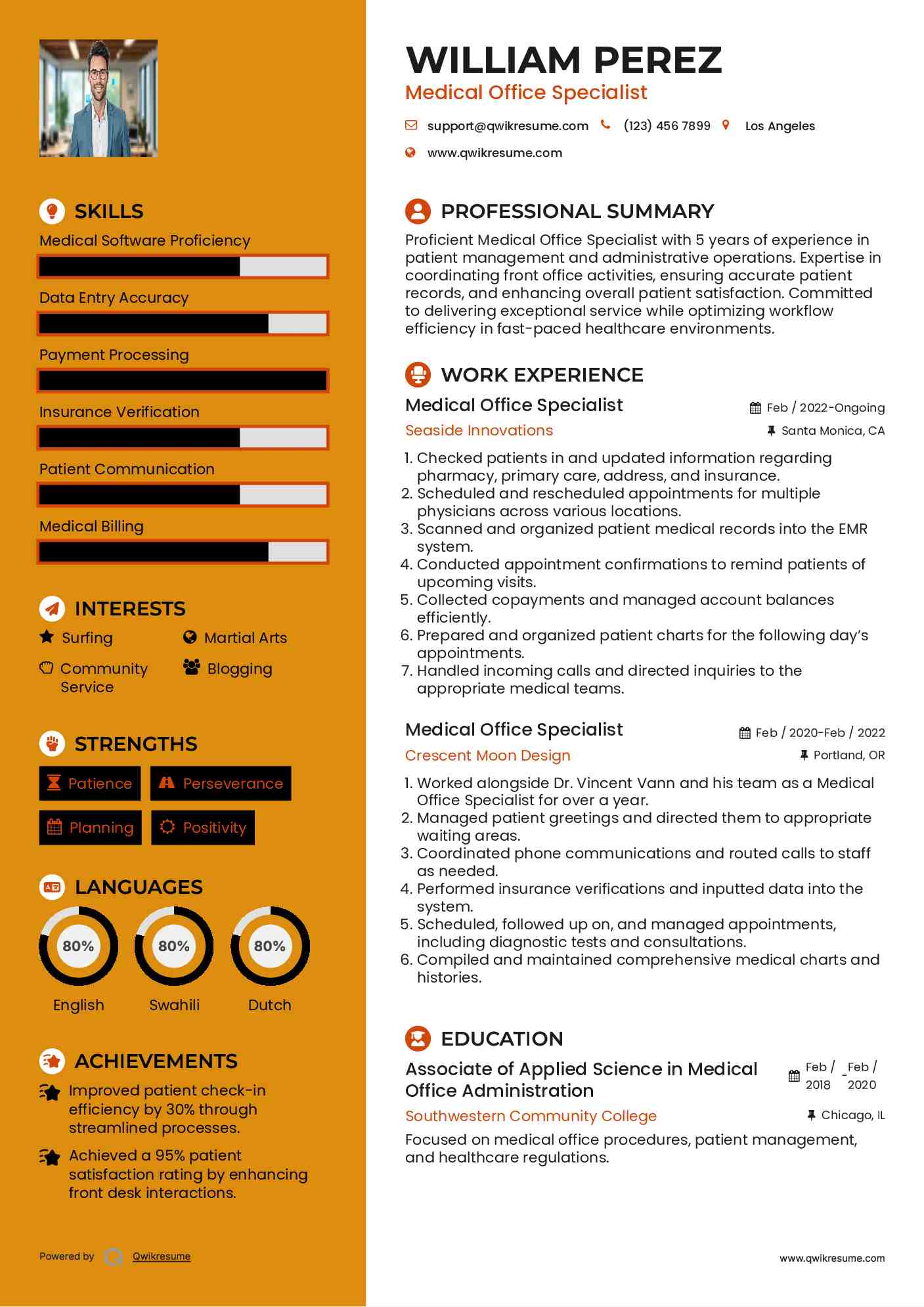 Medical Office Specialist Resume Template