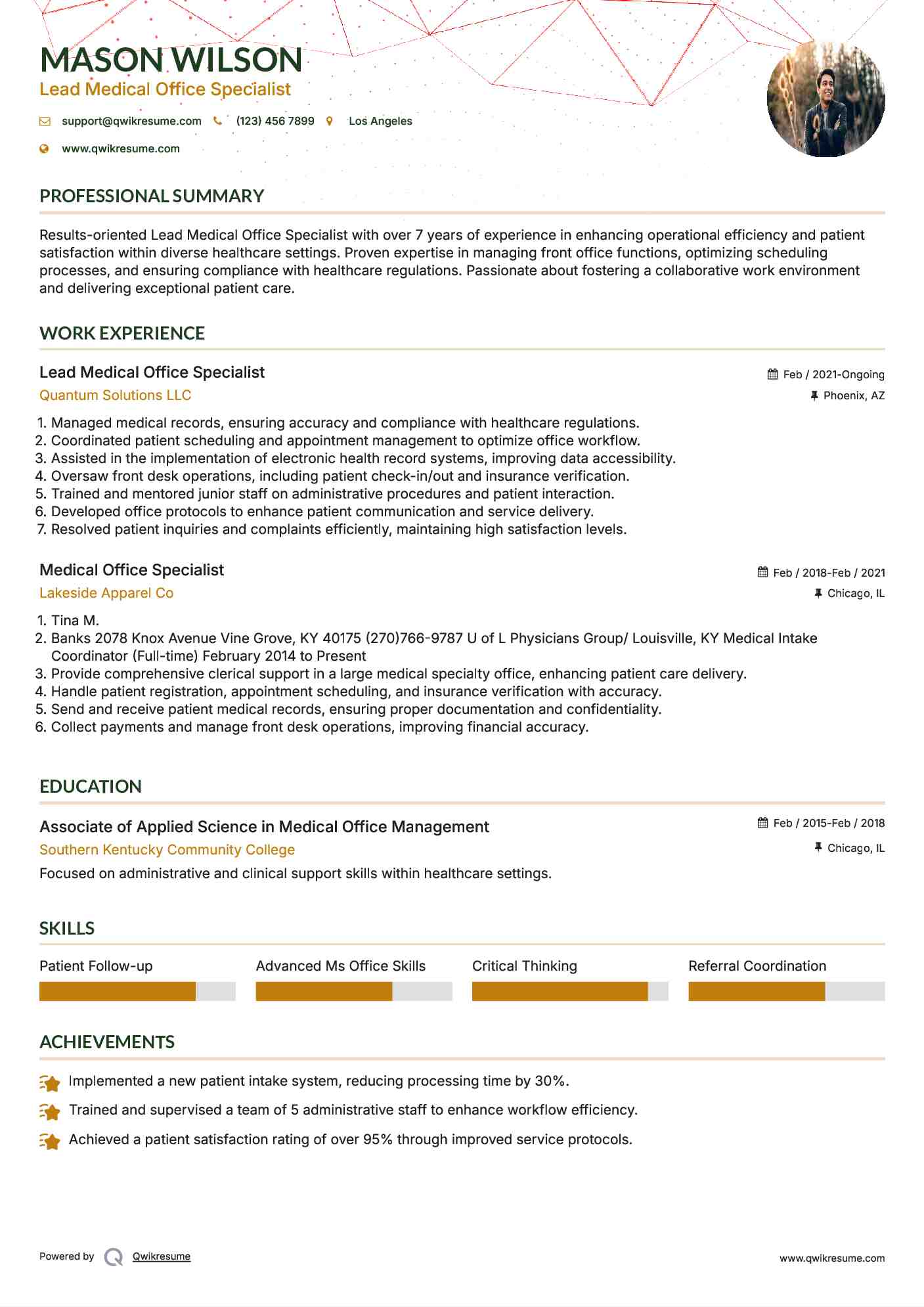 Lead Medical Office Specialist Resume Template