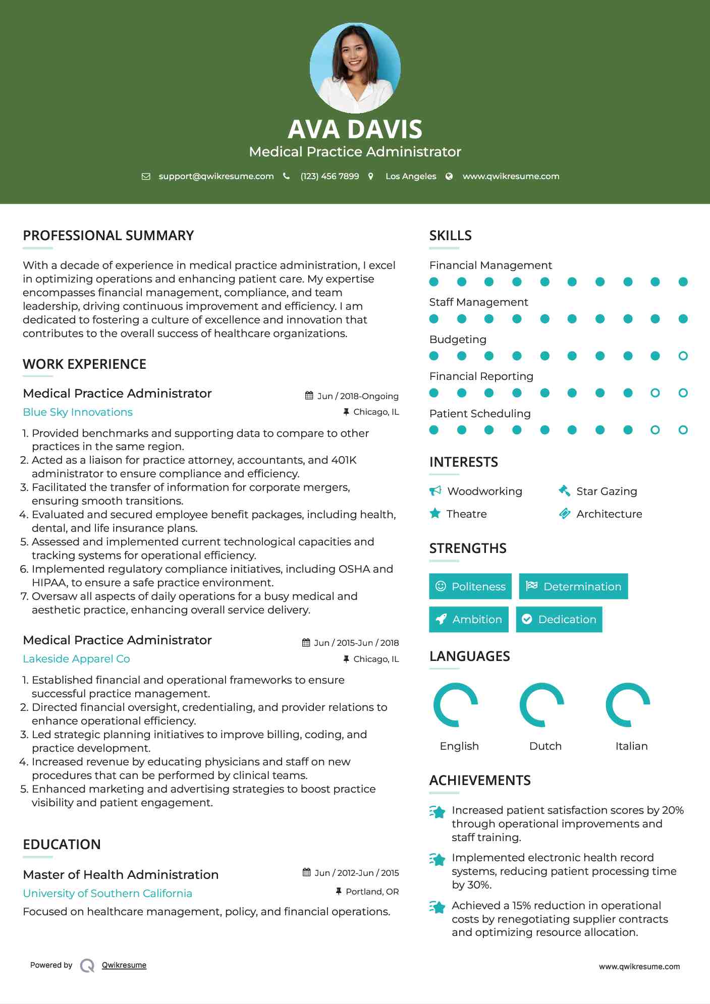 Medical Practice Administrator Resume Example