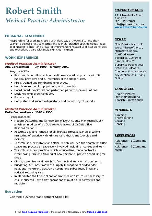 Medical Practice Administrator Resume Samples QwikResume