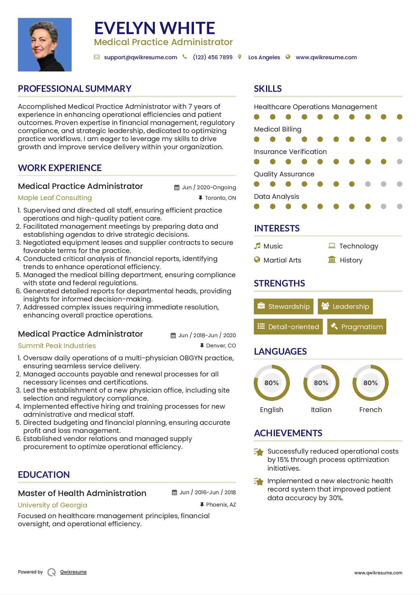 Medical Practice Administrator Resume Template
