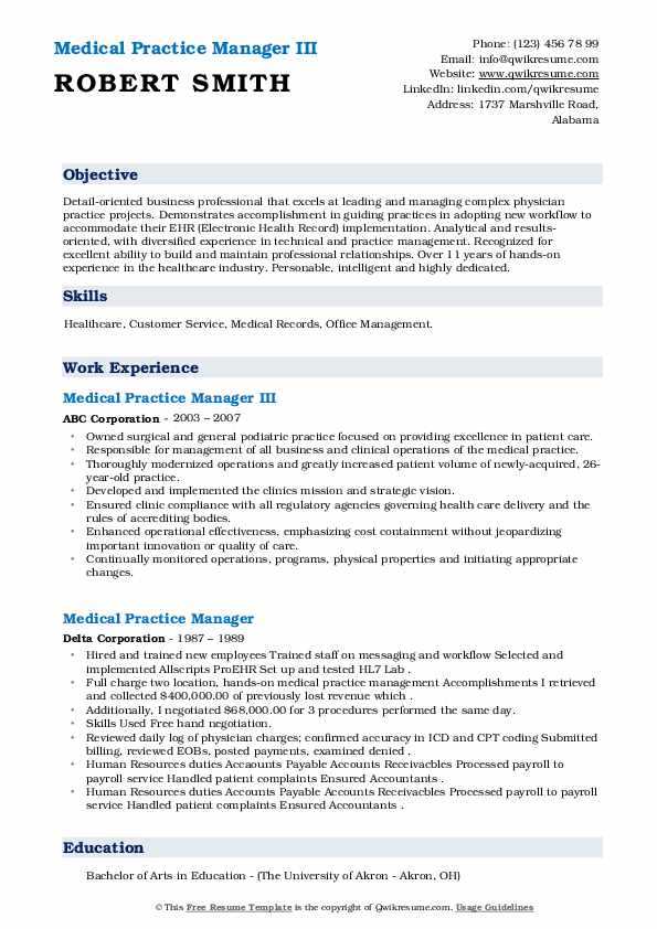 Medical Practice Manager Resume - Medical Practice Manager 1587208031 Pdf 