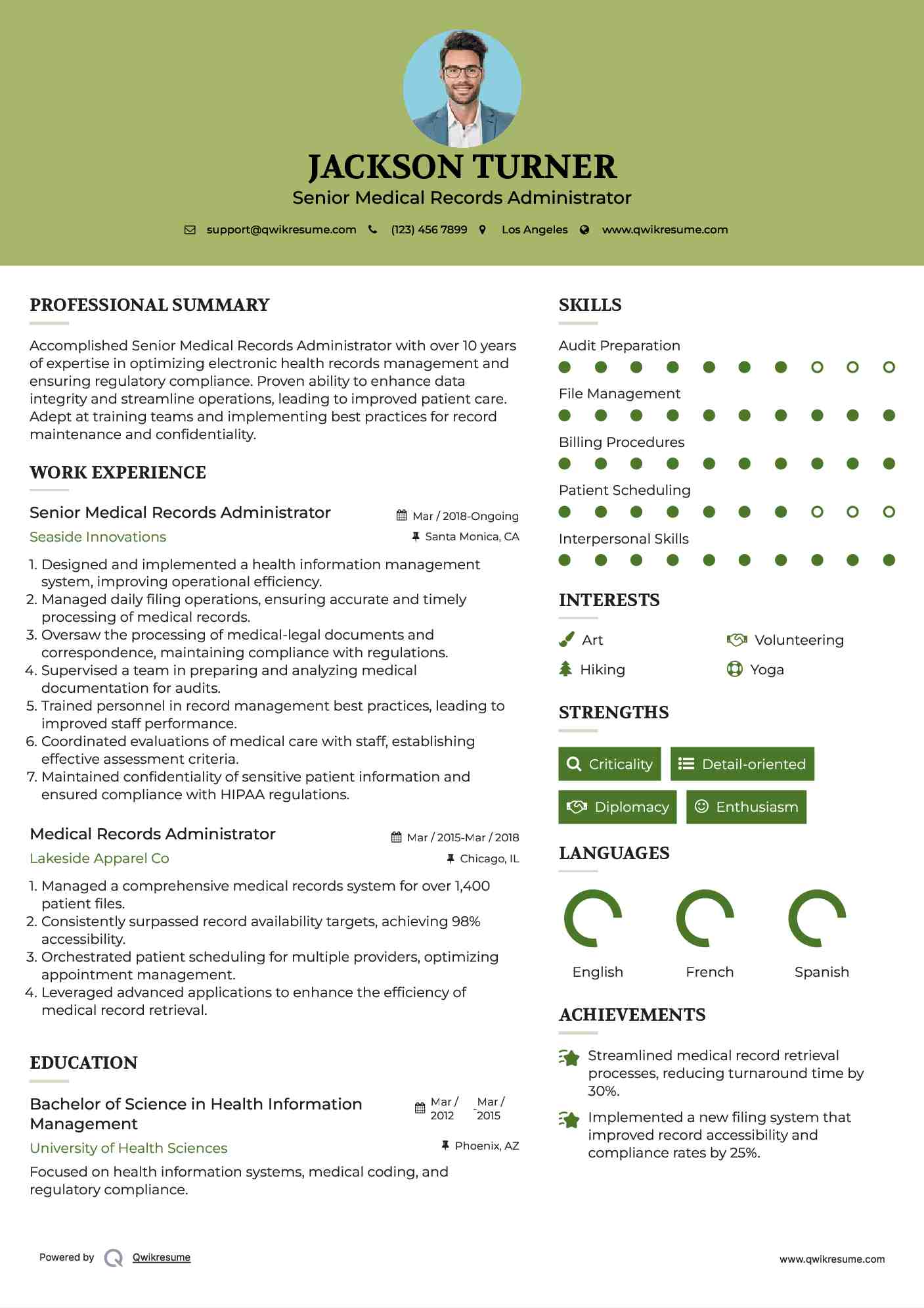 Senior Medical Records Administrator Resume Example