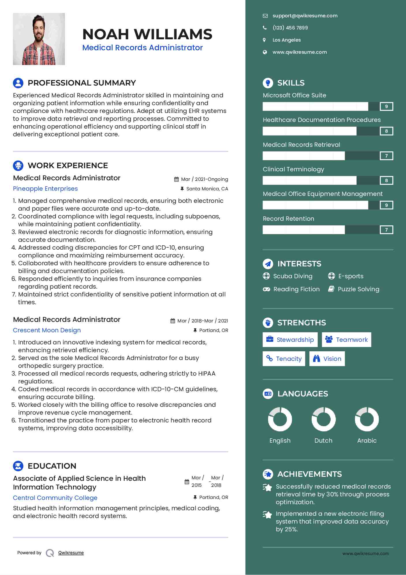 Medical Records Administrator Resume Samples QwikResume