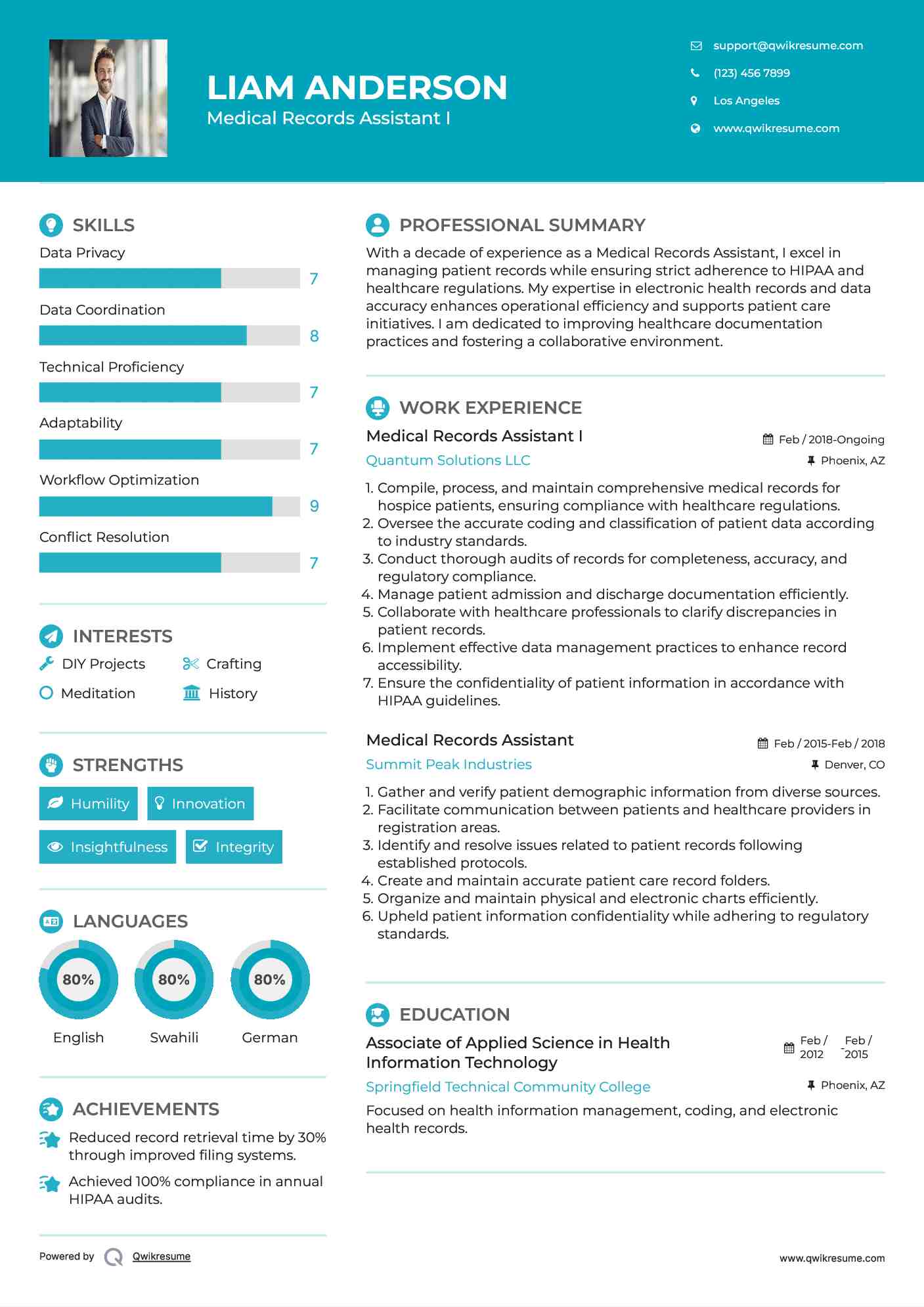 Medical Records Assistant I
 Resume Example