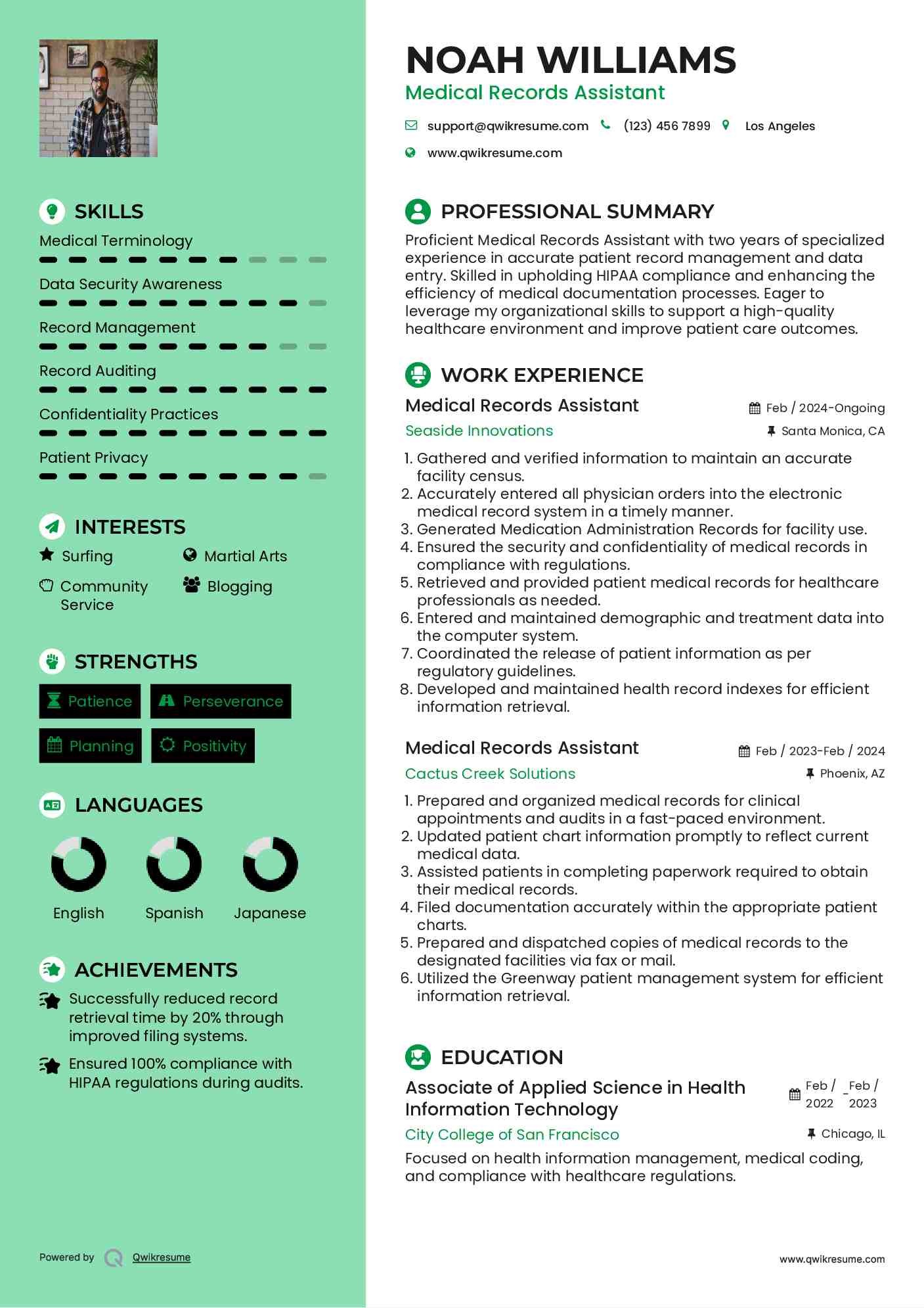Medical Records Assistant Resume Format