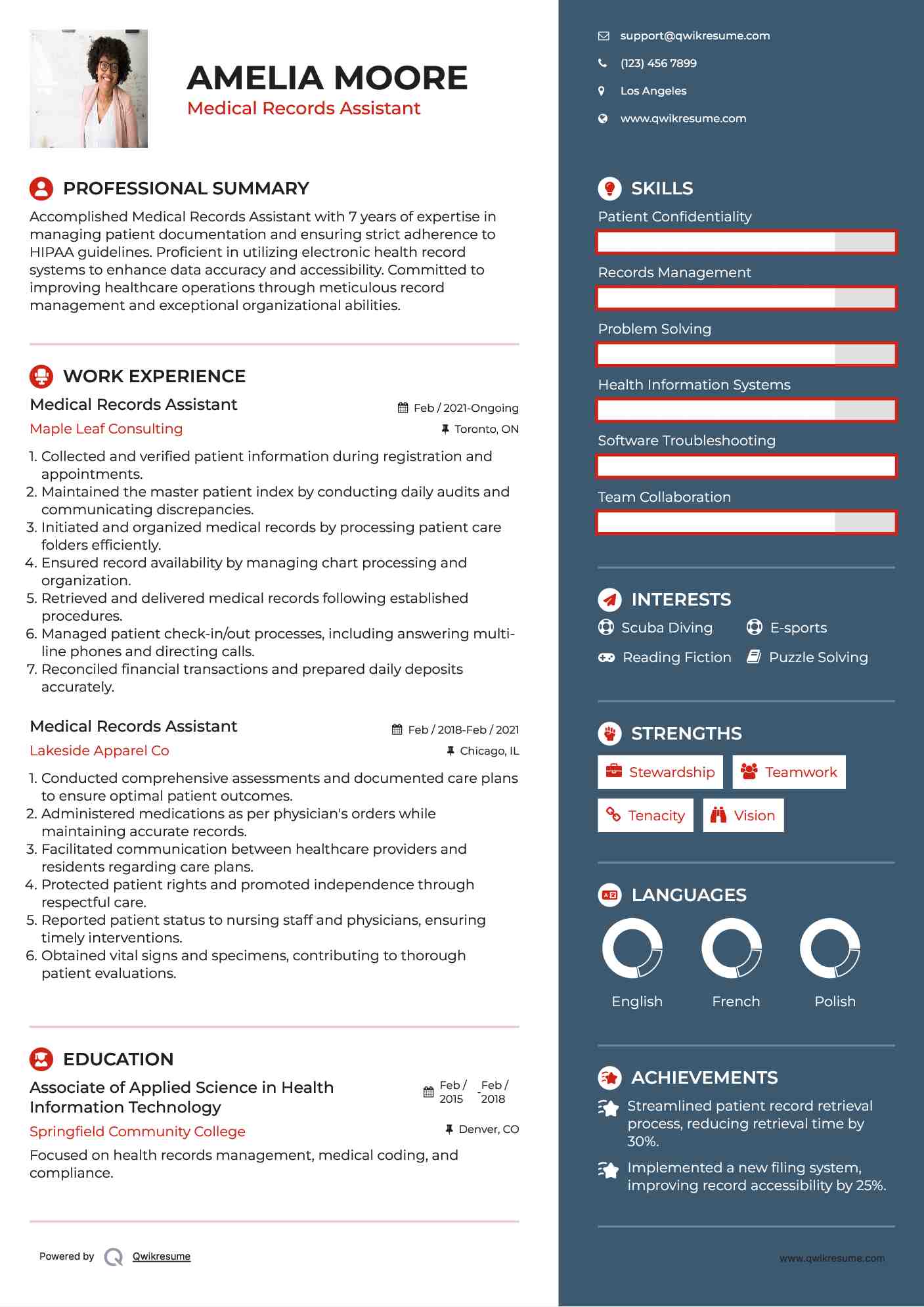 Medical Records Assistant Resume Model