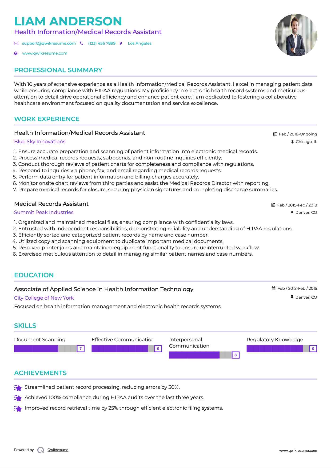 Medical Records Assistant Resume Samples QwikResume