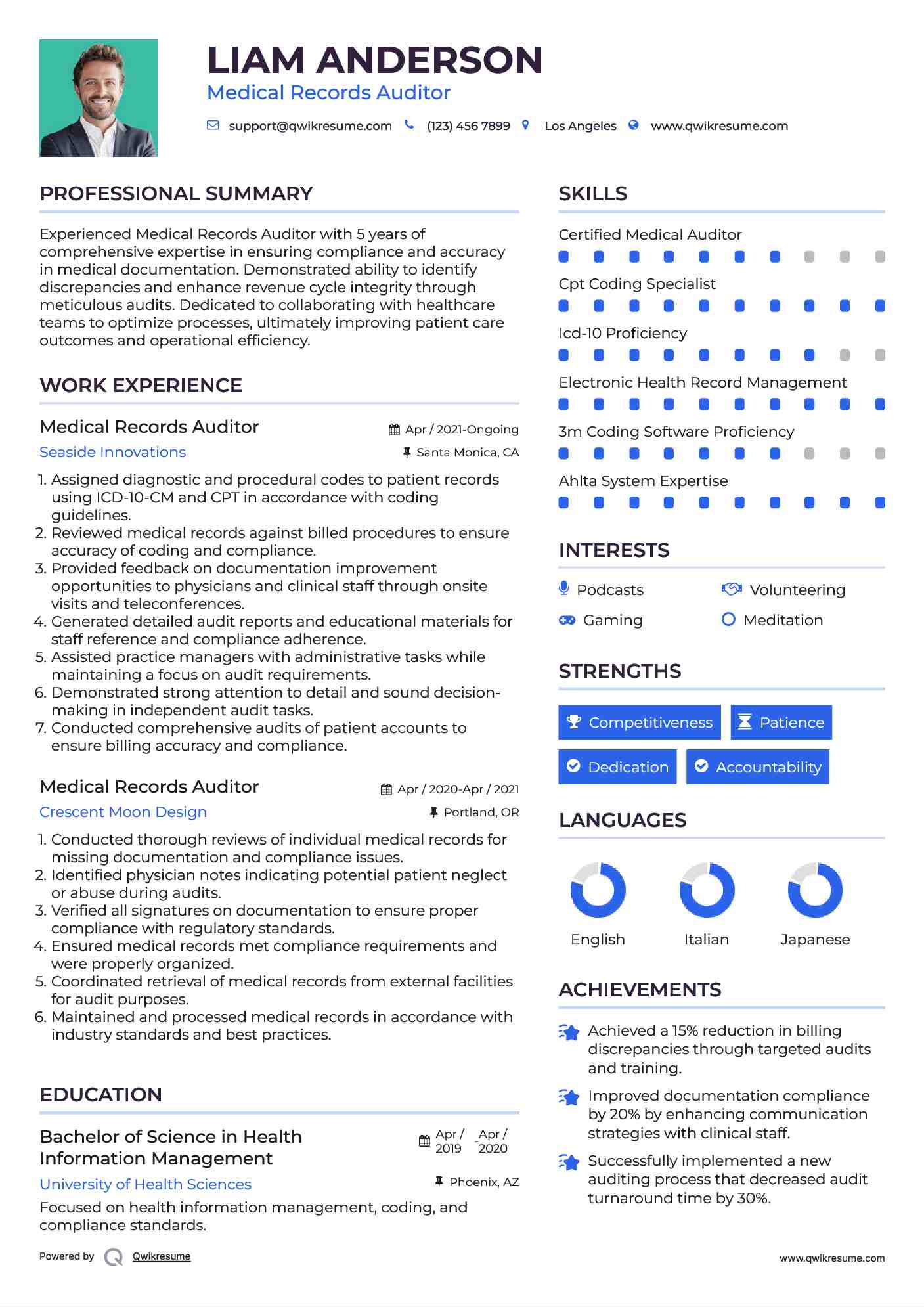 Medical Records Auditor Resume Format