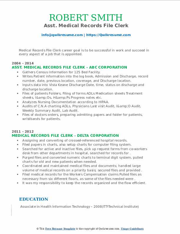 Medical Records File Clerk Resume - Medical Records File Clerk 1587188165 Pdf 