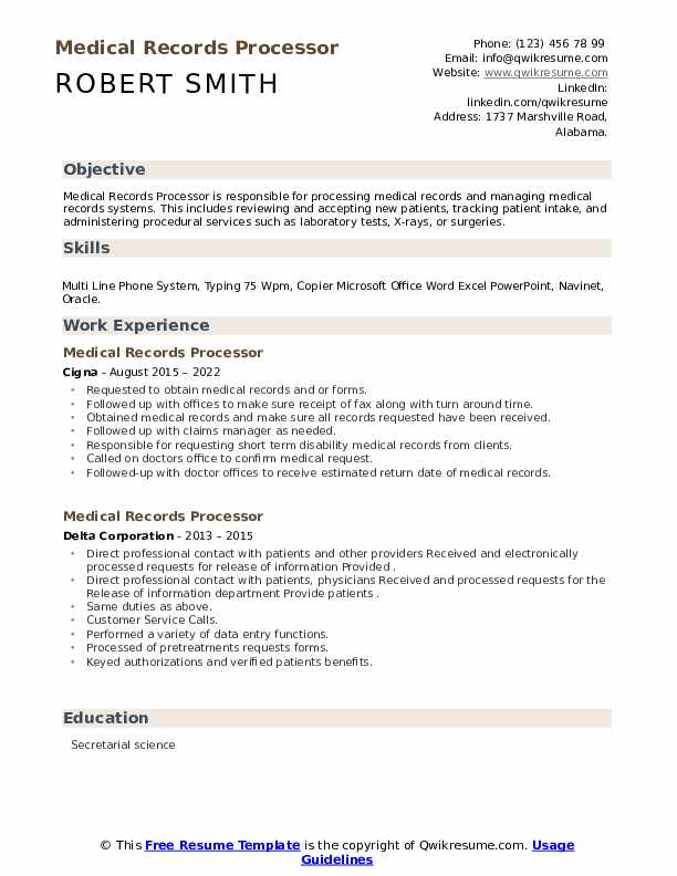 Medical Records Processor Resume Samples QwikResume