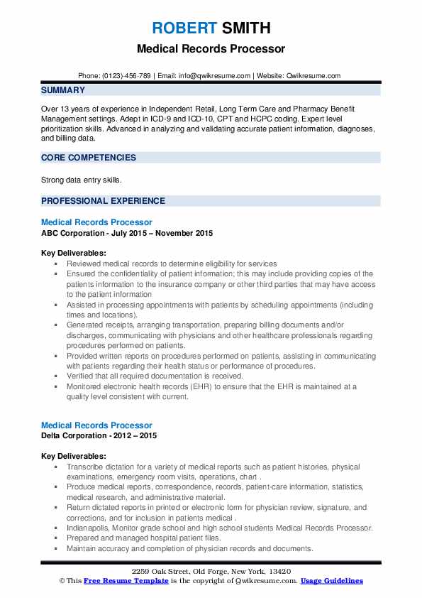Medical Records Processor Resume Samples QwikResume
