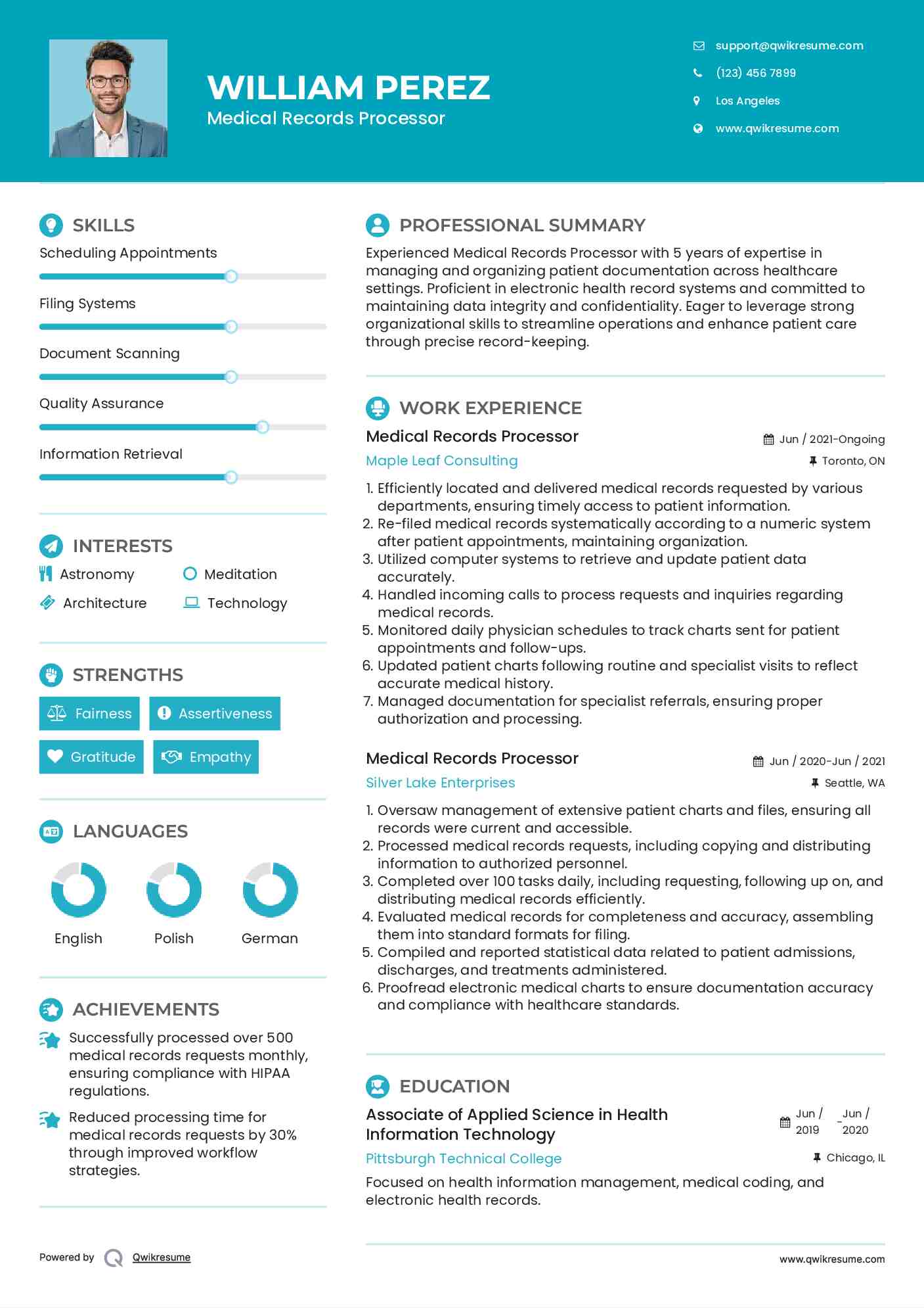 Medical Records Processor Resume Sample