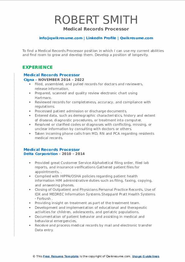 Medical Records Processor Resume Samples QwikResume