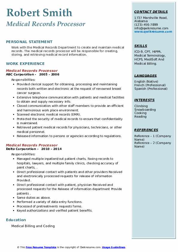 Medical Records Processor Resume Samples QwikResume