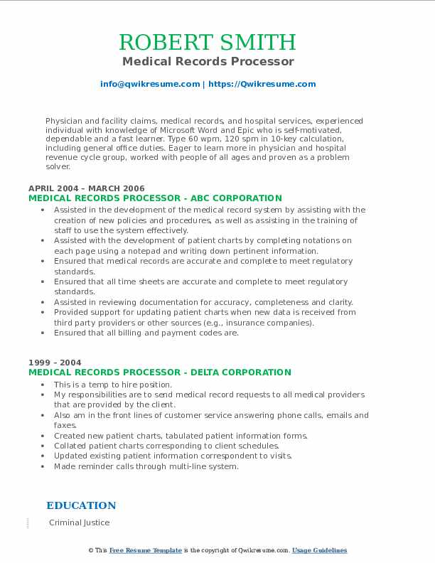 Medical Records Processor Resume Samples QwikResume