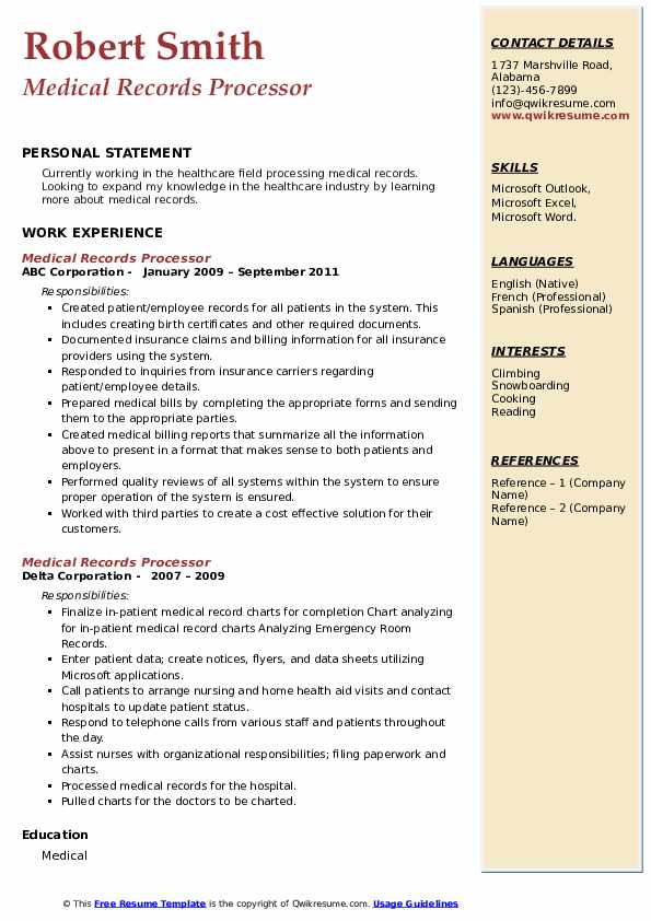 Medical Records Processor Resume Samples QwikResume
