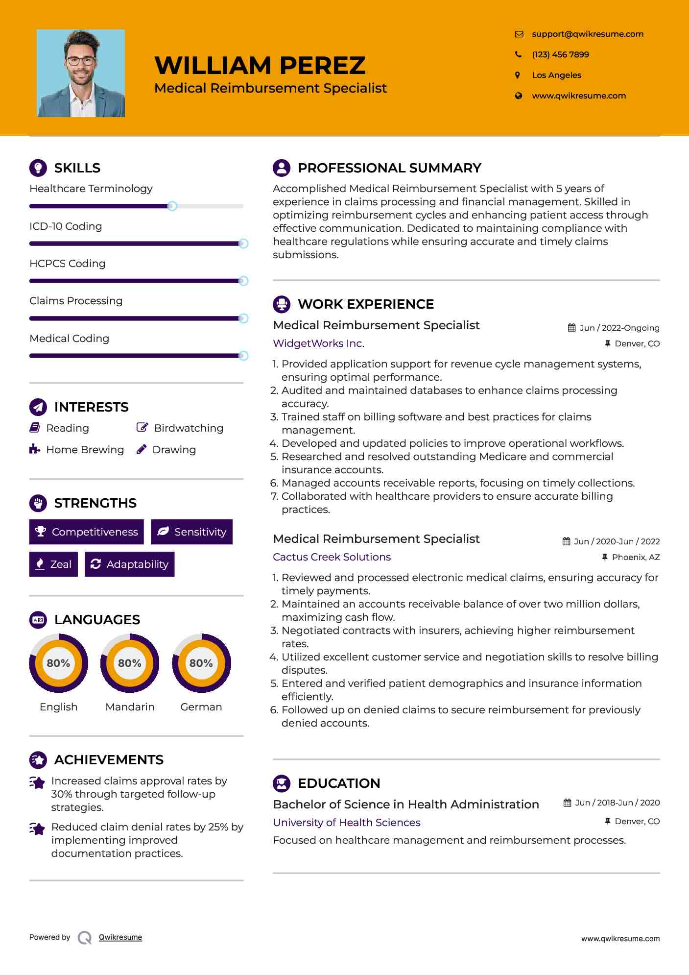 Medical Reimbursement Specialist Resume Sample
