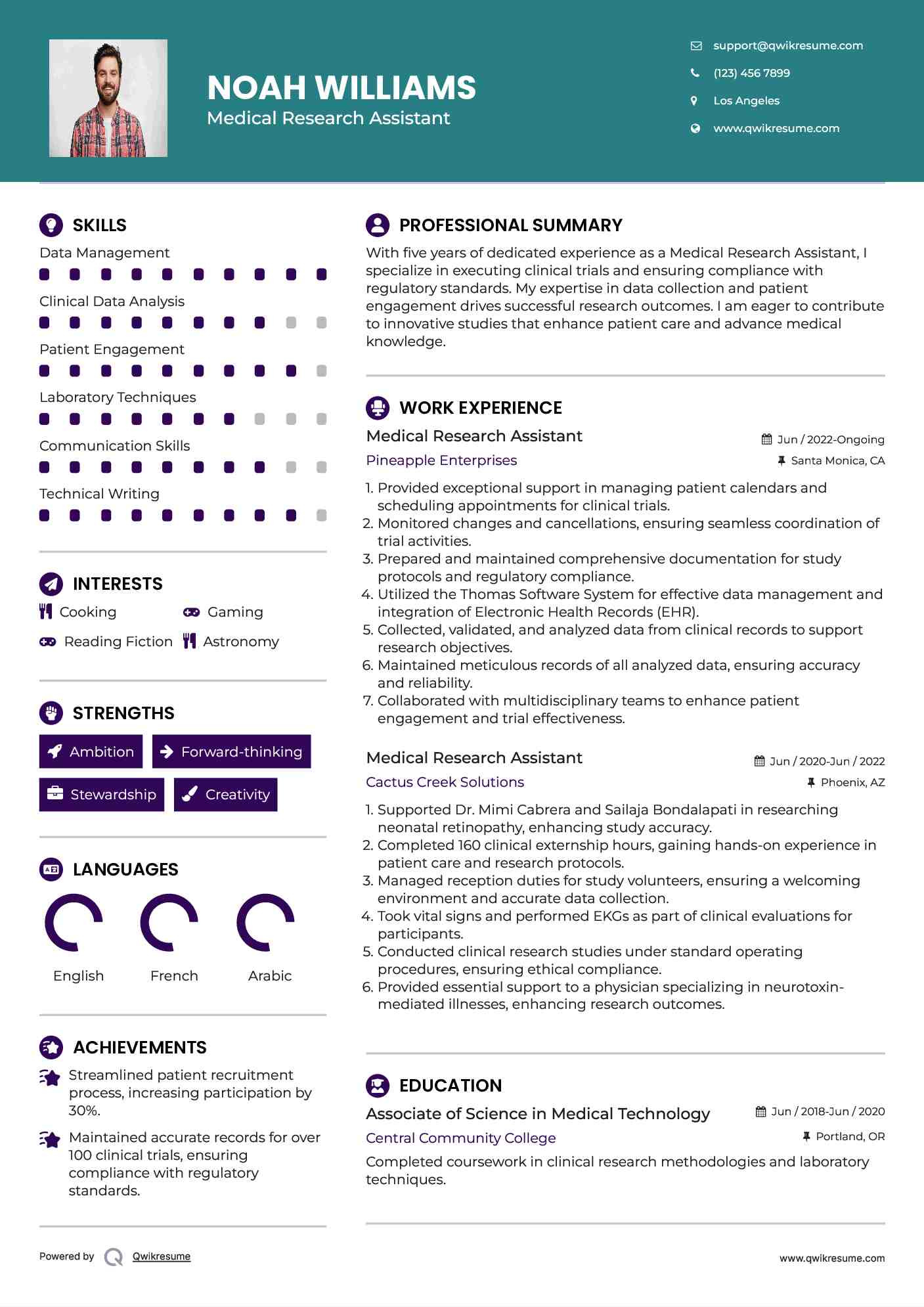 Medical Research Assistant Resume Sample