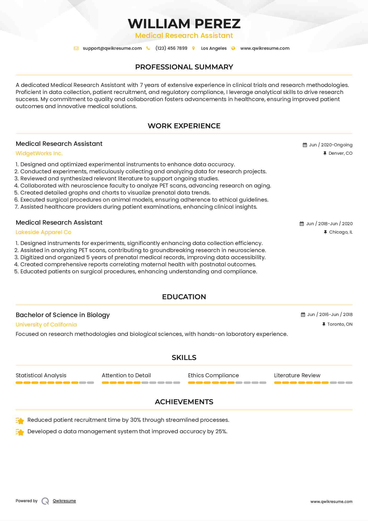 Medical Research Assistant Resume Template