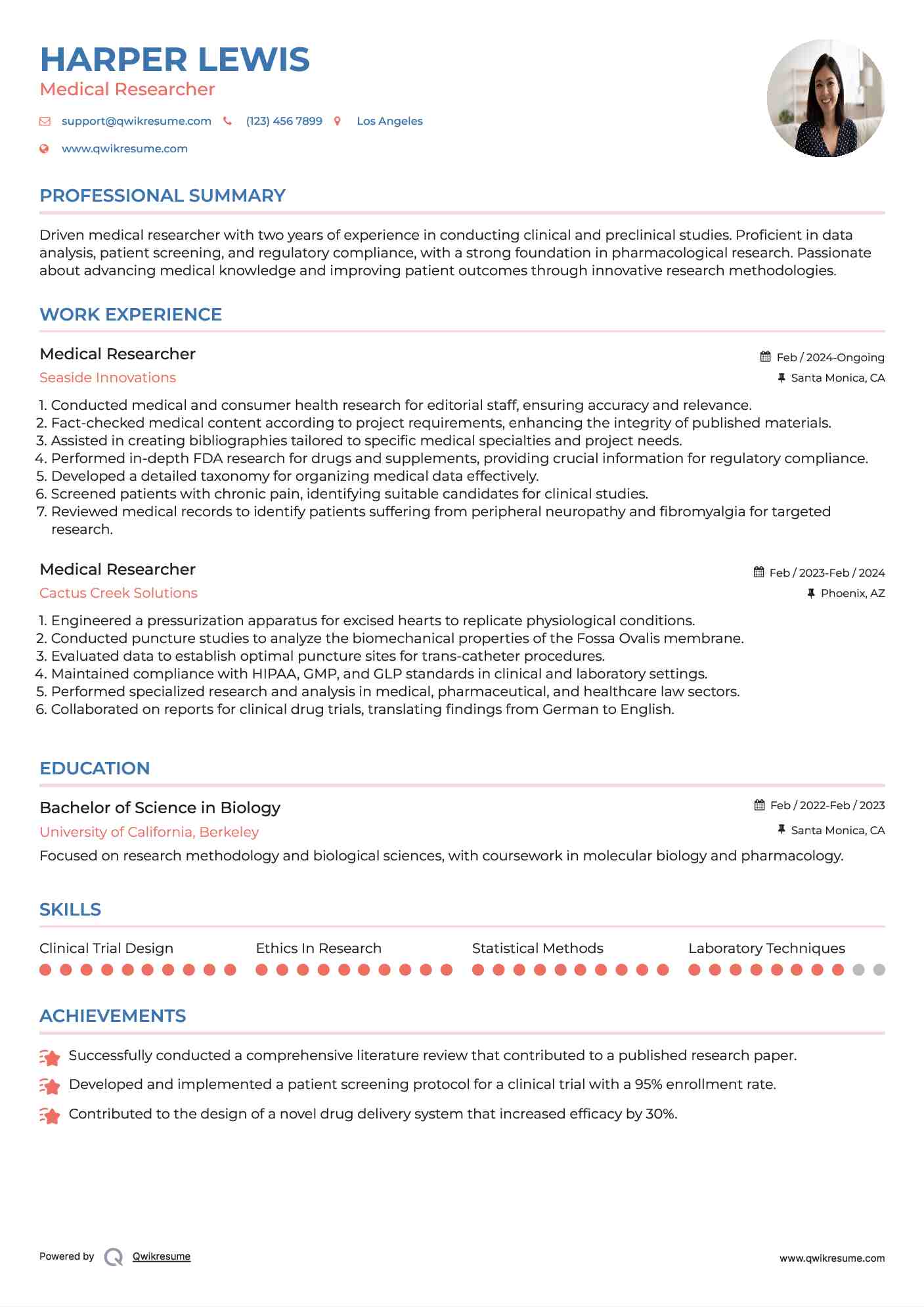 Medical Researcher Resume Model