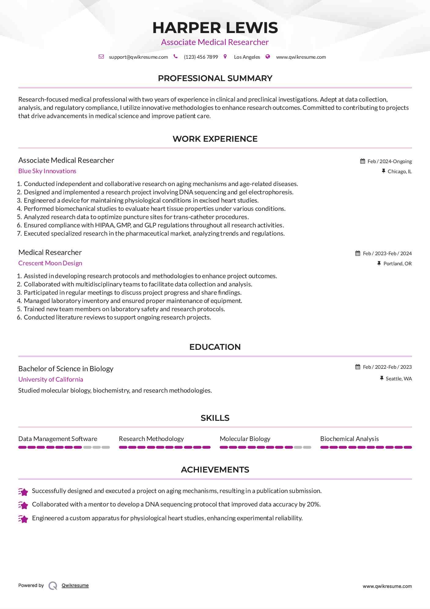 Associate Medical Researcher Resume Model