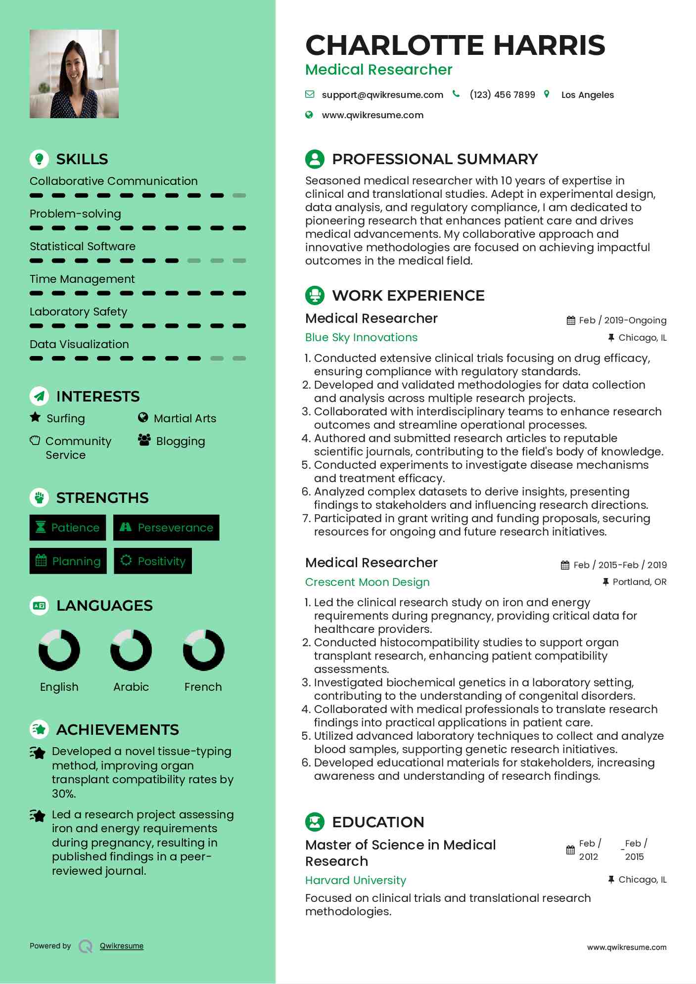 Medical Researcher Resume Format