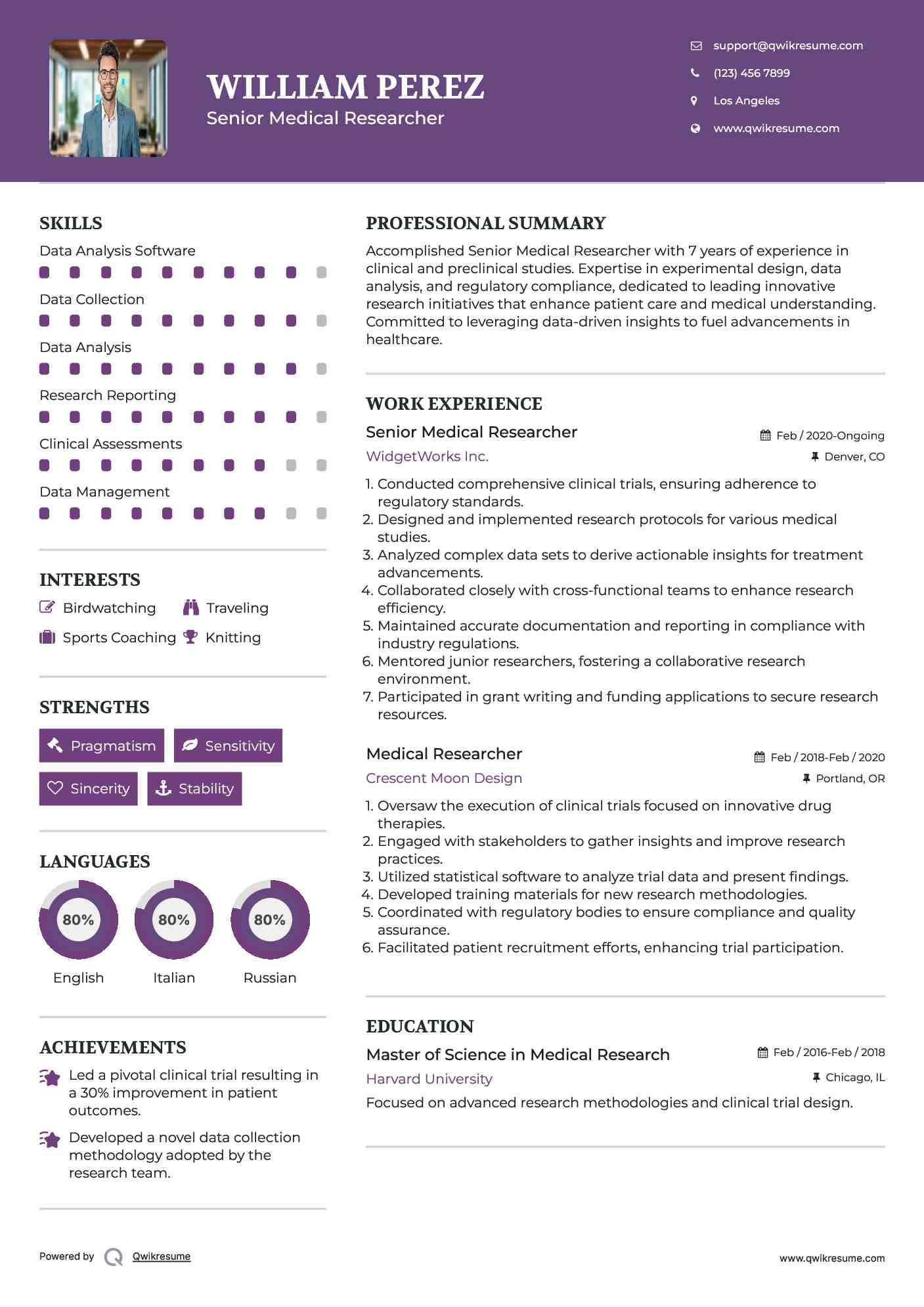 Senior Medical Researcher Resume Model