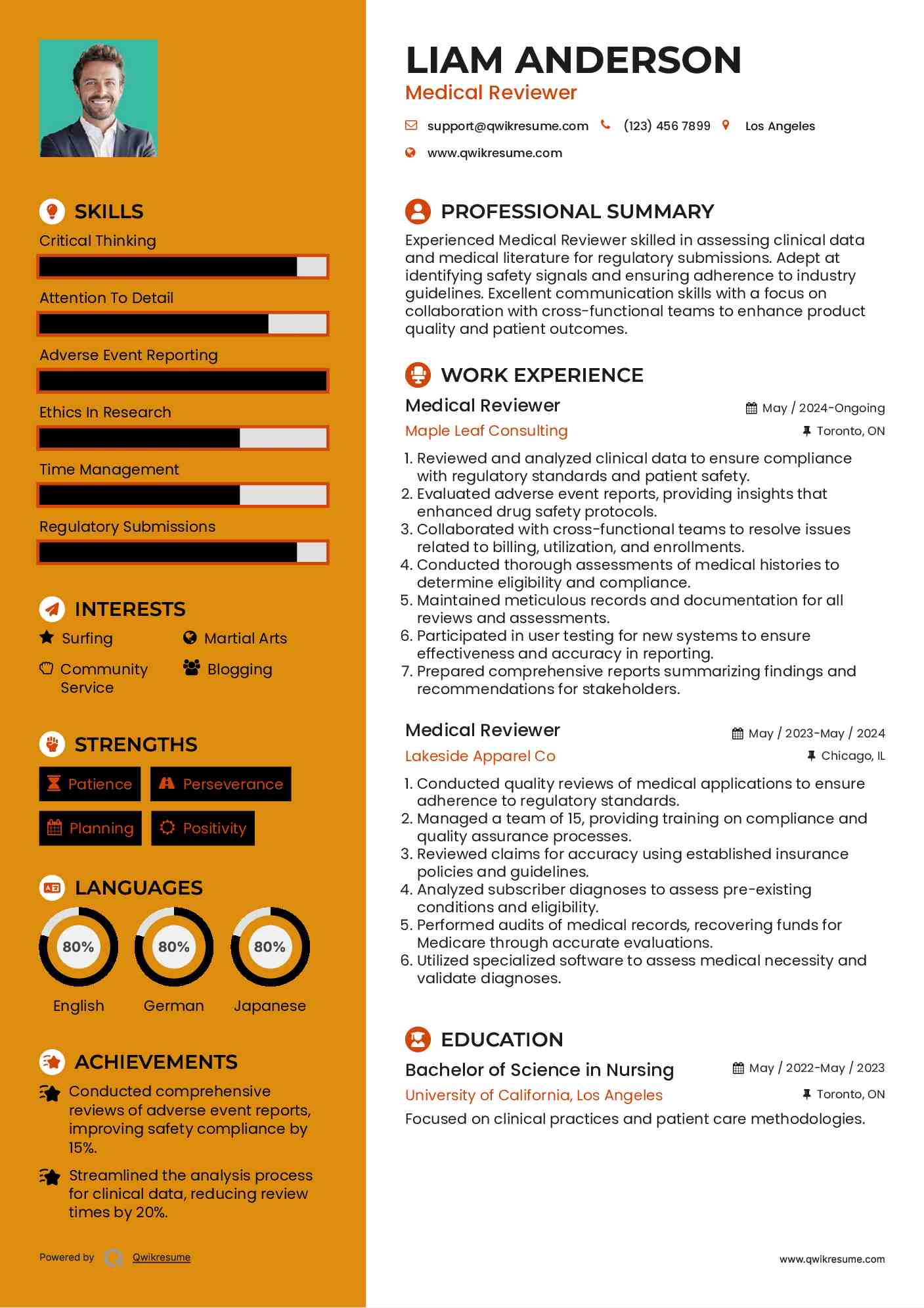 Medical Reviewer Resume Sample