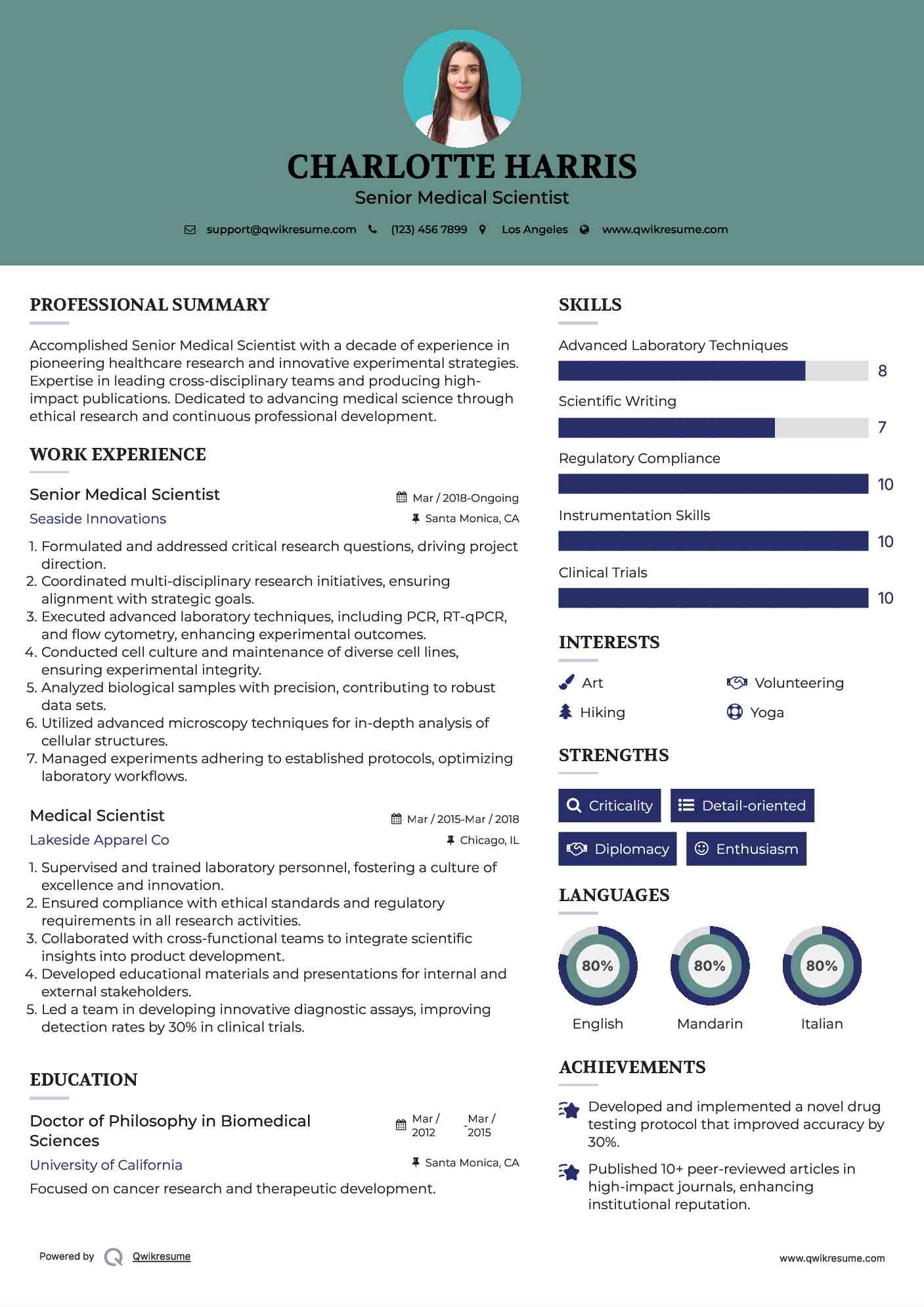 Senior Medical Scientist Resume Model