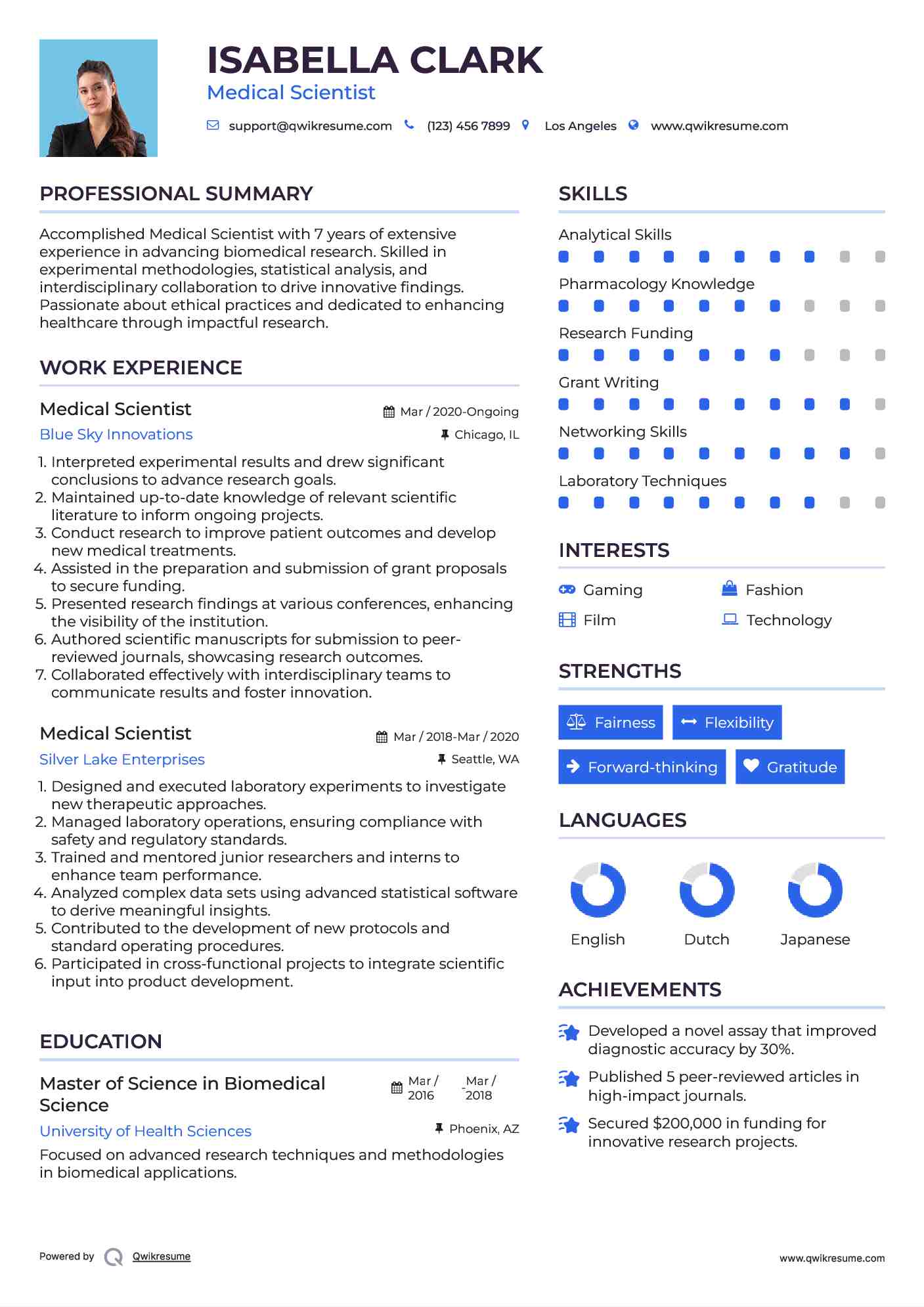Medical Scientist Resume Template