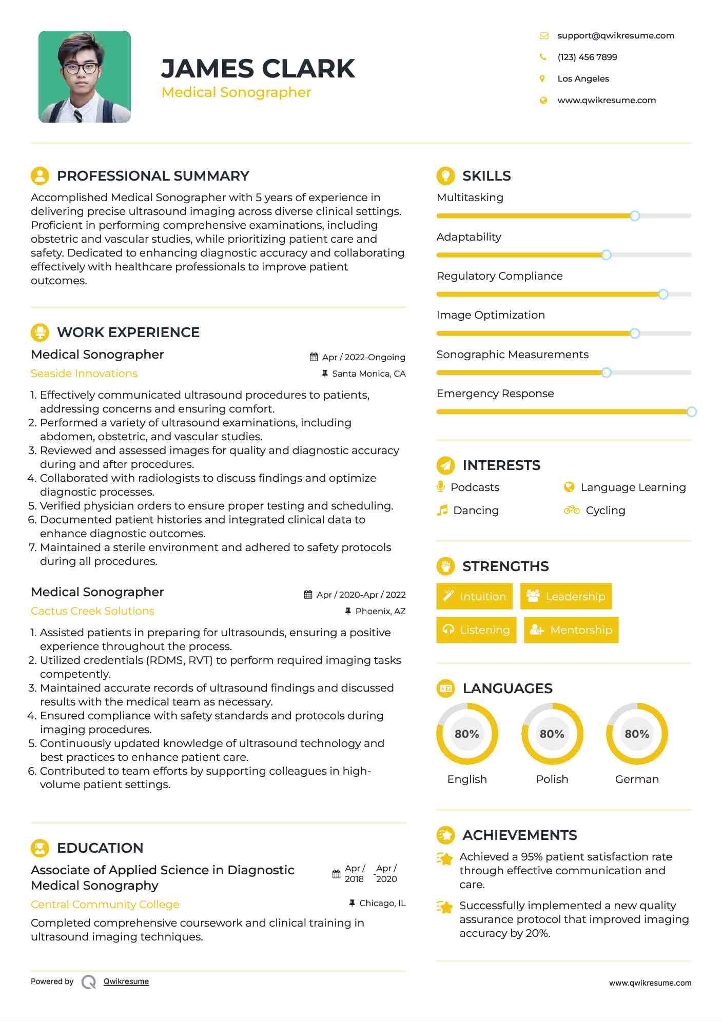 Medical Sonographer Resume Format