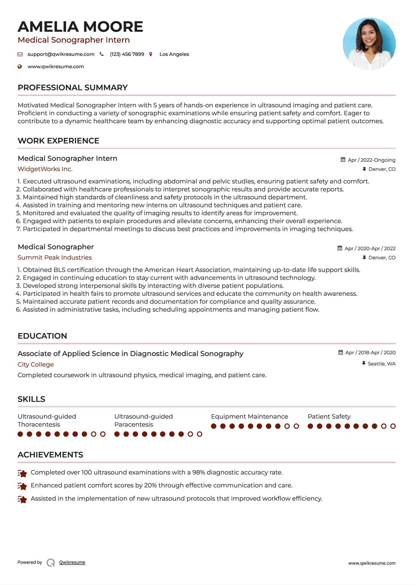 Medical Sonographer Intern Resume Format