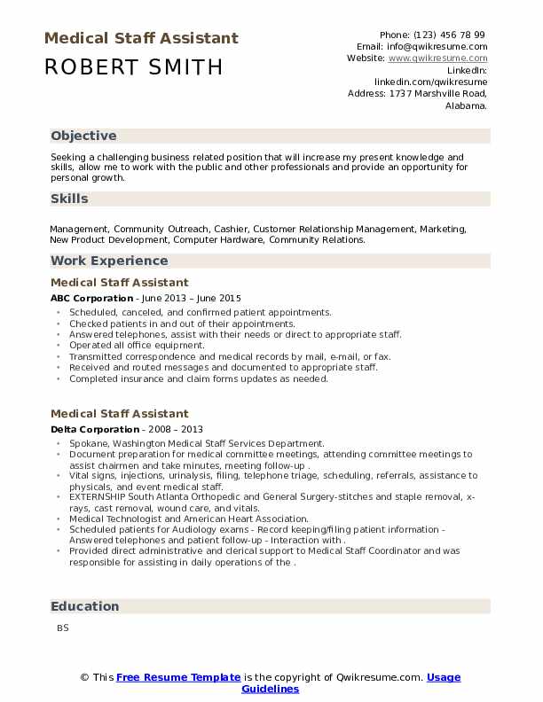 Medical Staff Assistant Resume Samples QwikResume