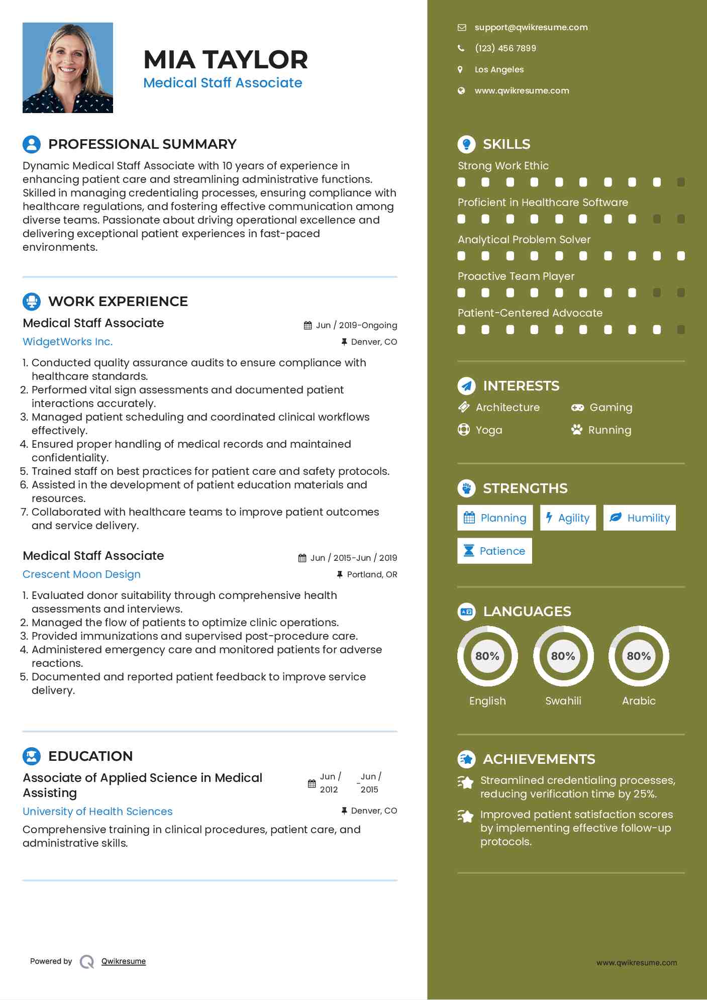Medical Staff Associate Resume Format