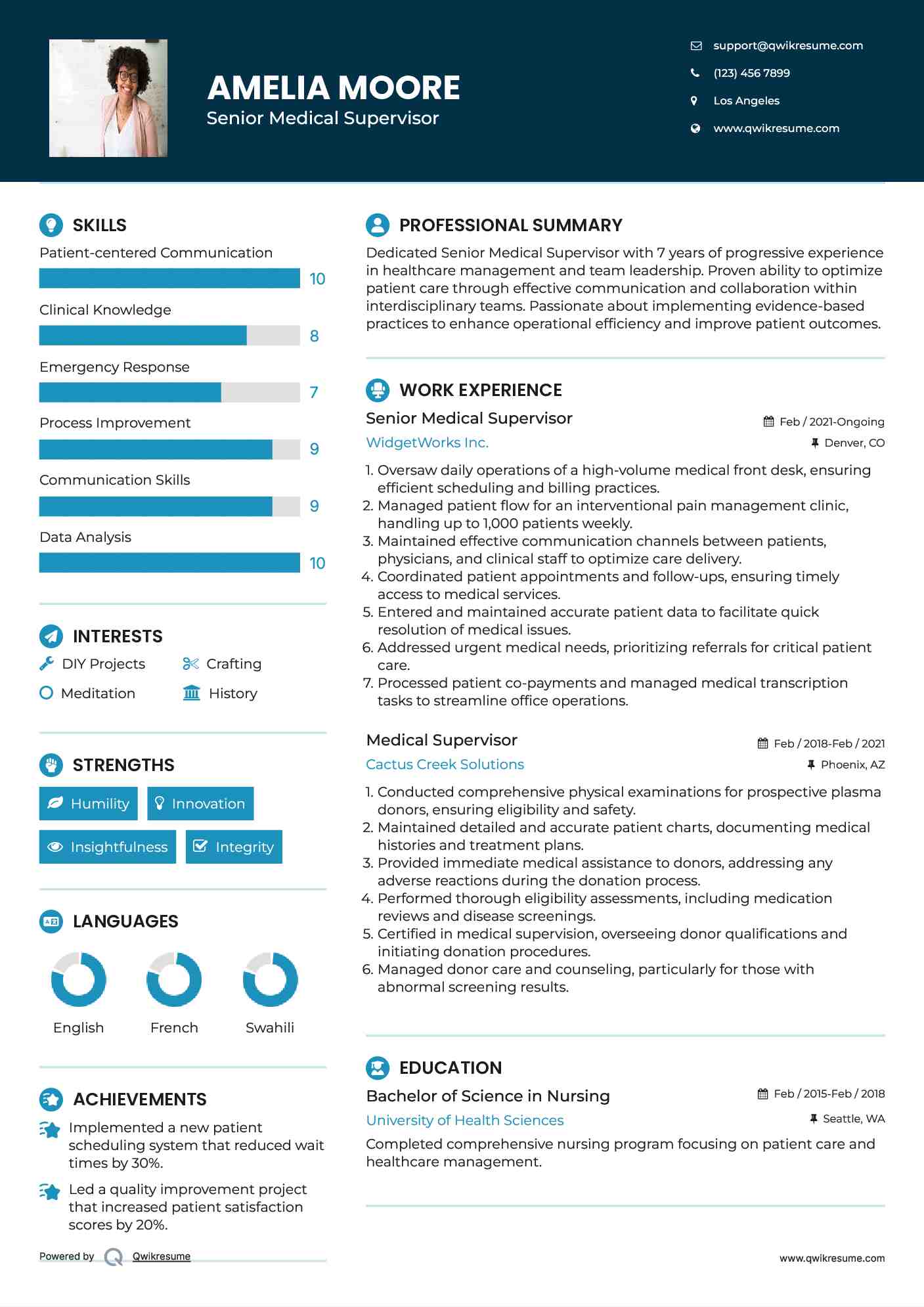 Senior Medical Supervisor Resume Model