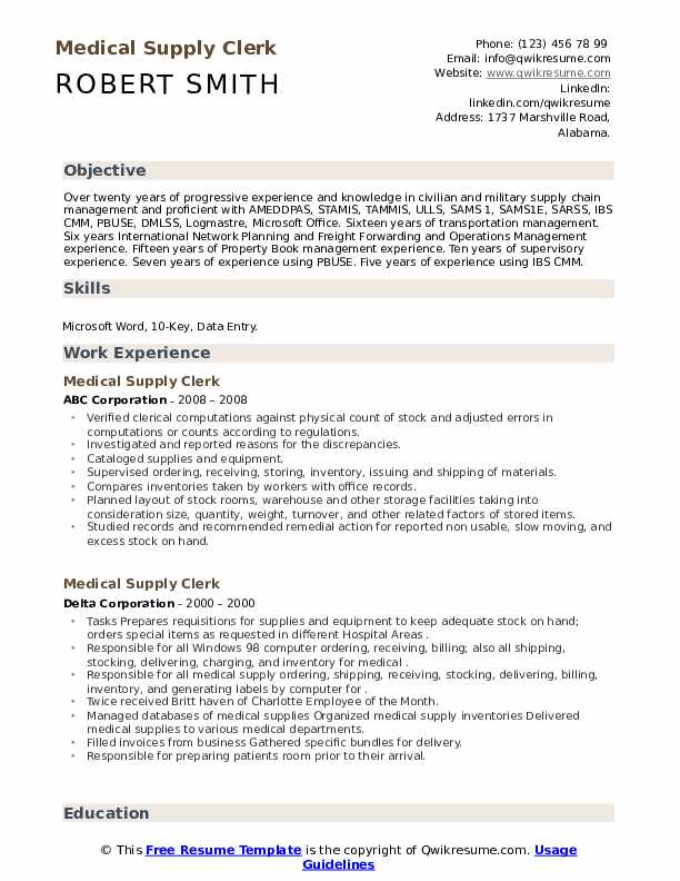 Medical Supply Clerk Resume Samples QwikResume