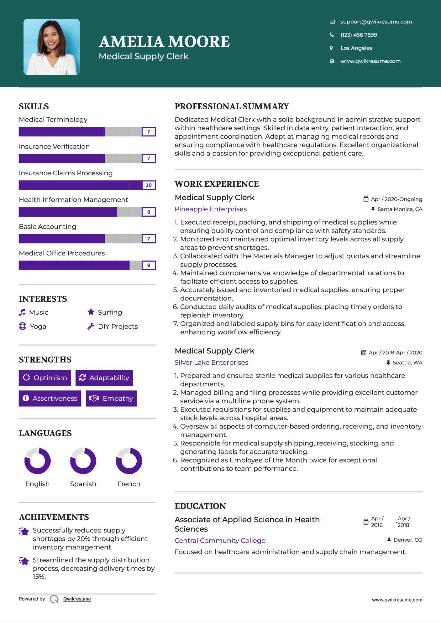 Medical Supply Clerk Resume Template
