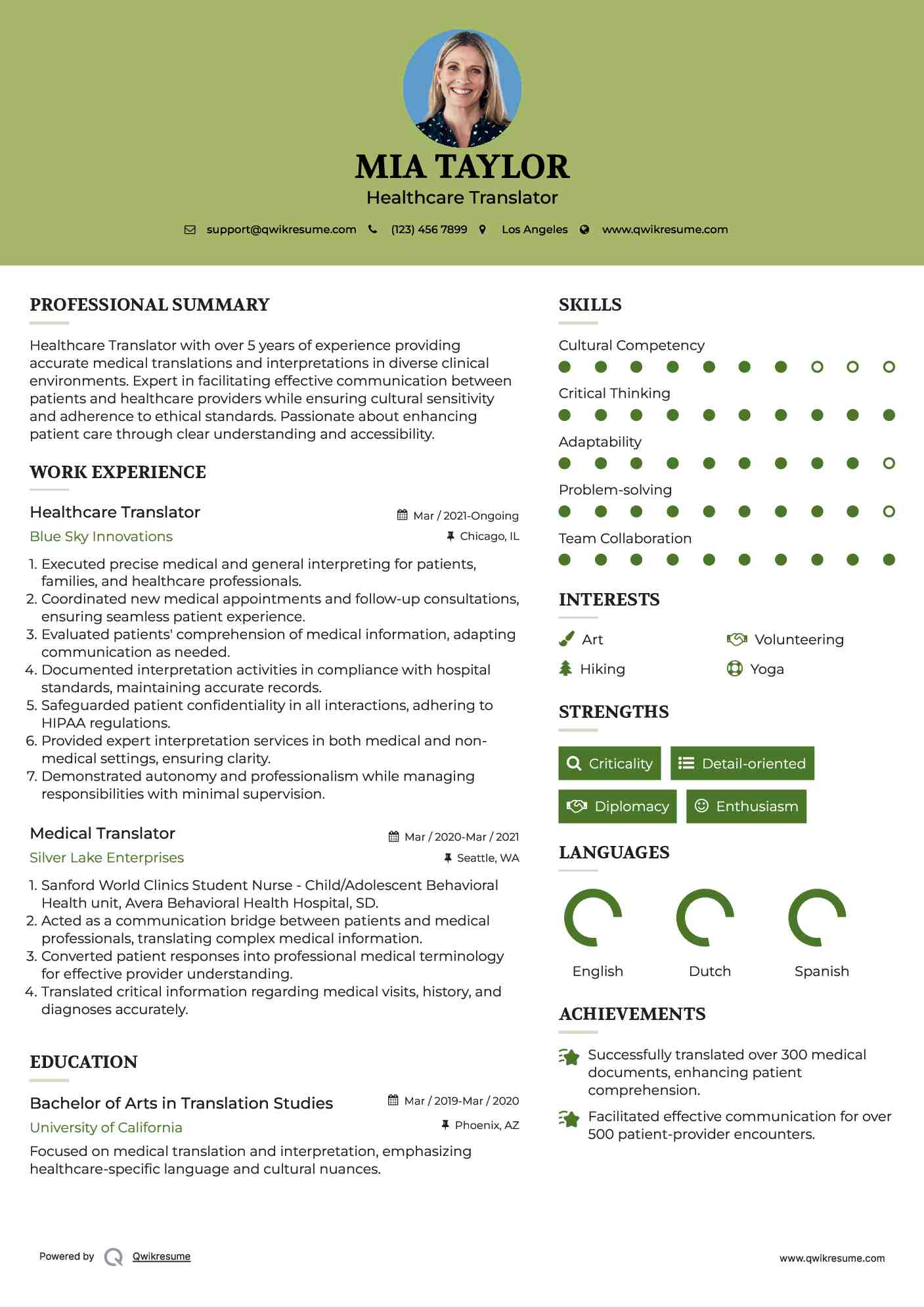 Healthcare Translator
 Resume Template