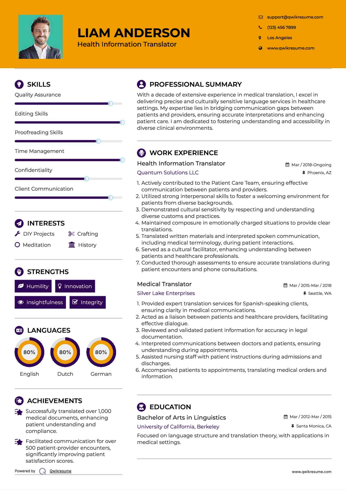 Health Information Translator
 Resume Template