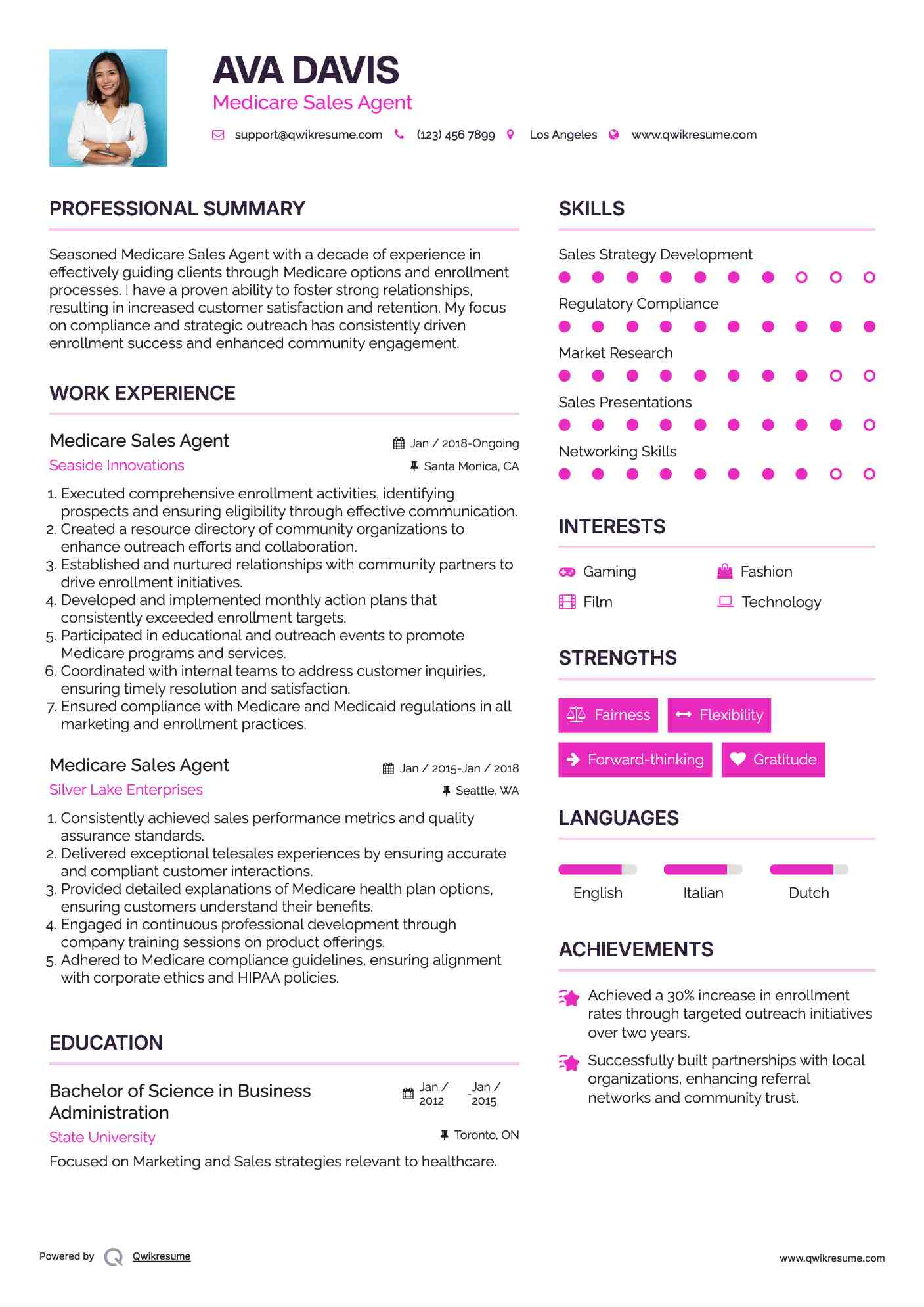 Medicare Sales Agent Resume Example