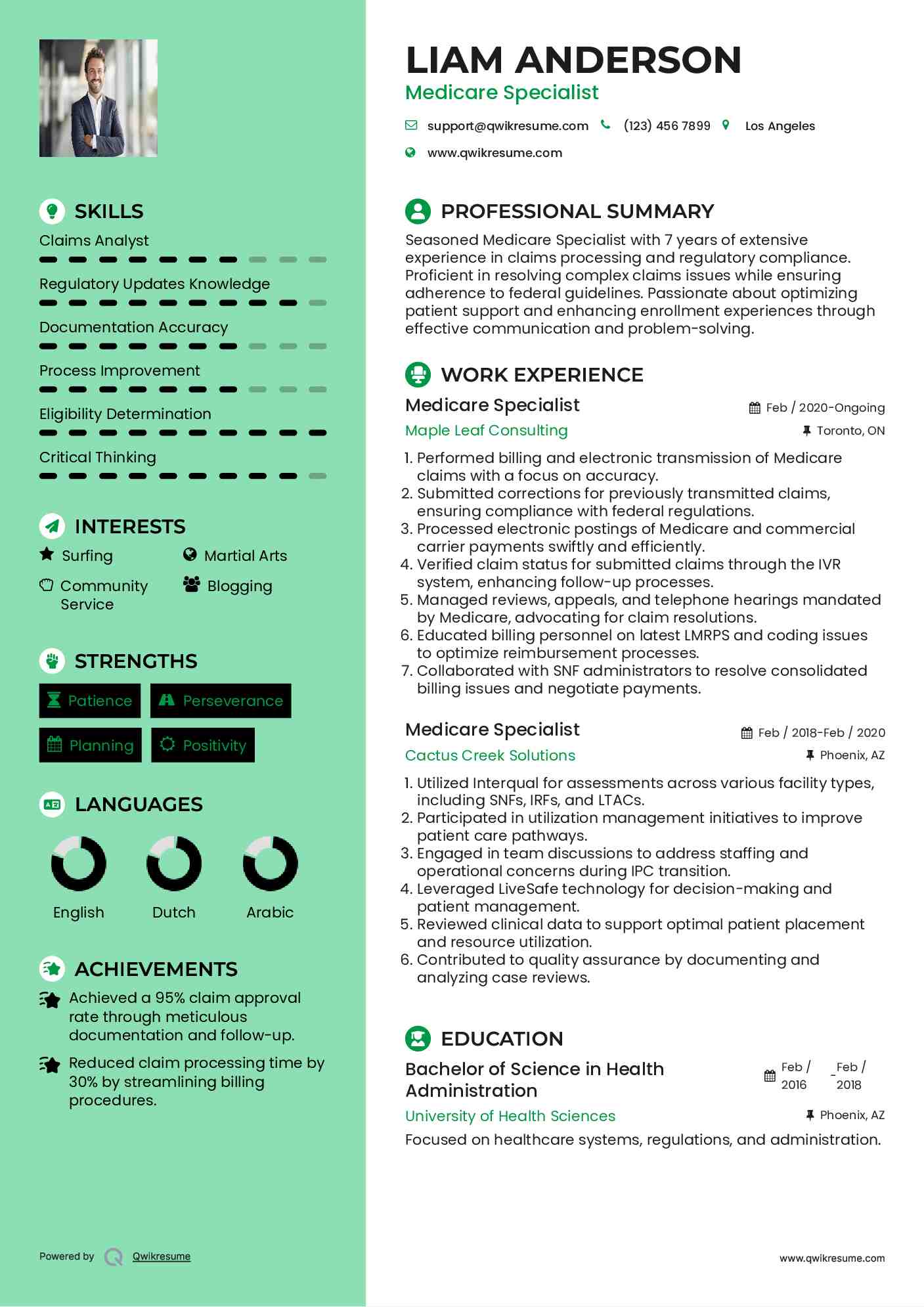 Medicare Specialist Resume Model