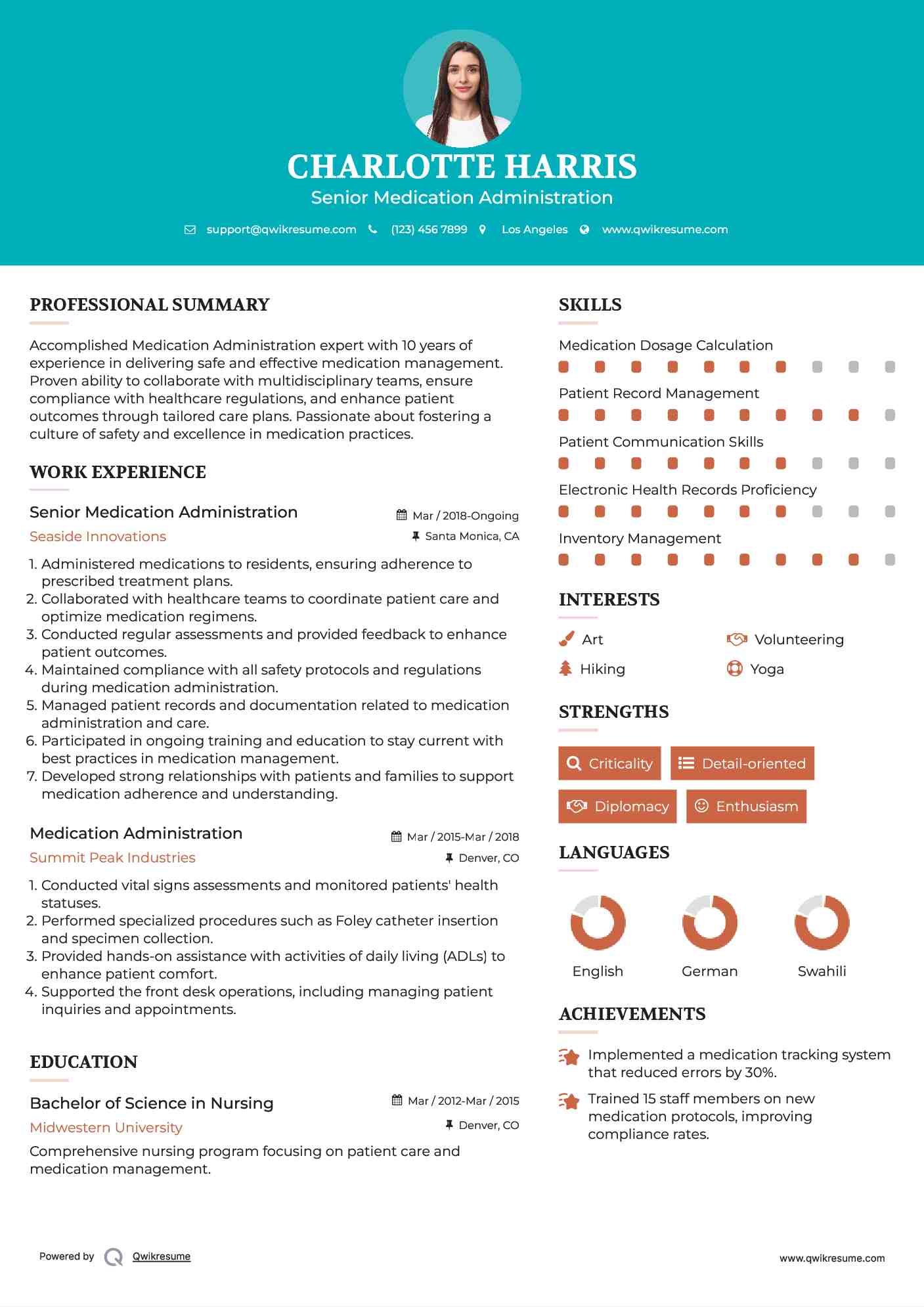 Senior Medication Administration Resume Template