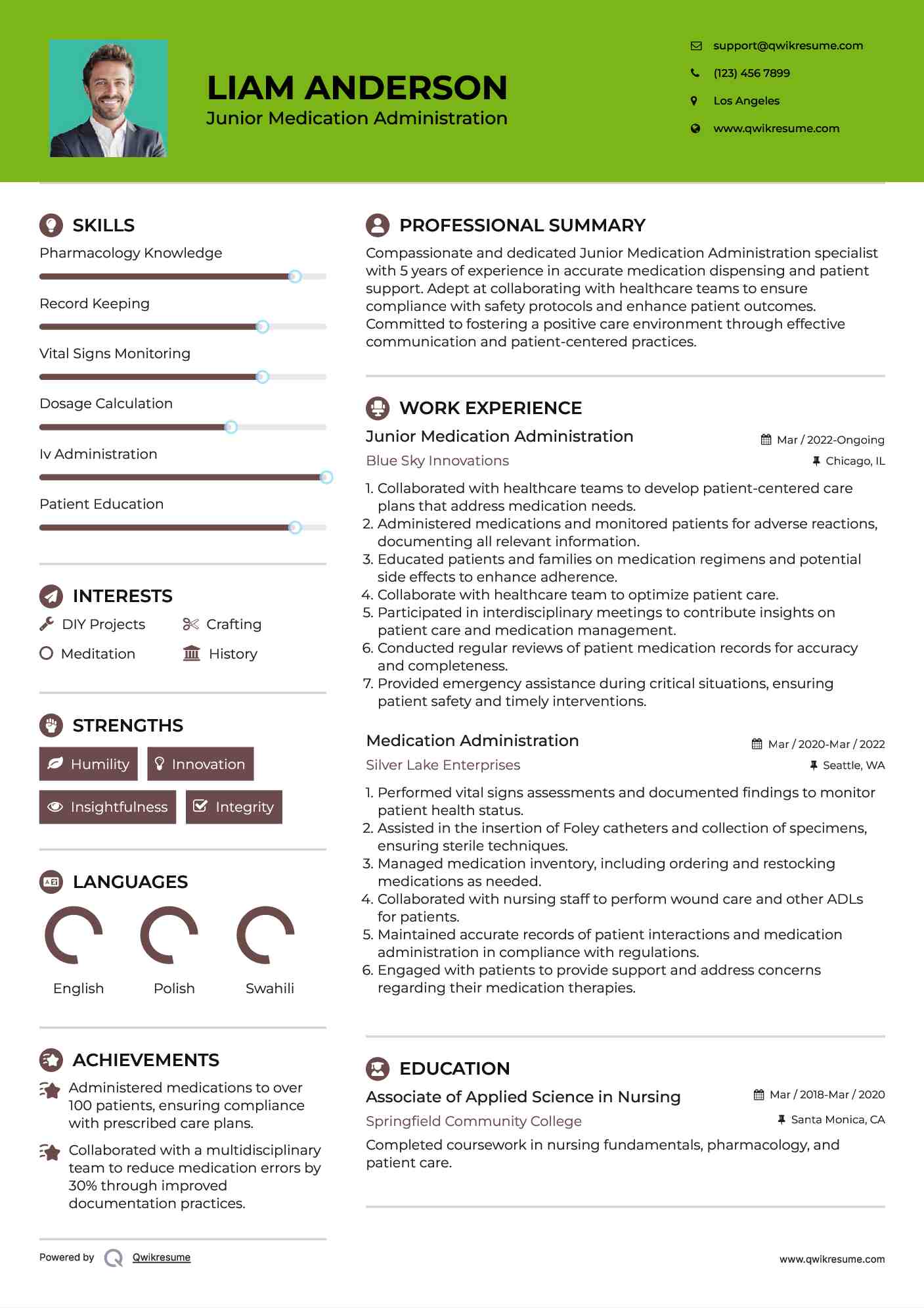 Junior Medication Administration Resume Template